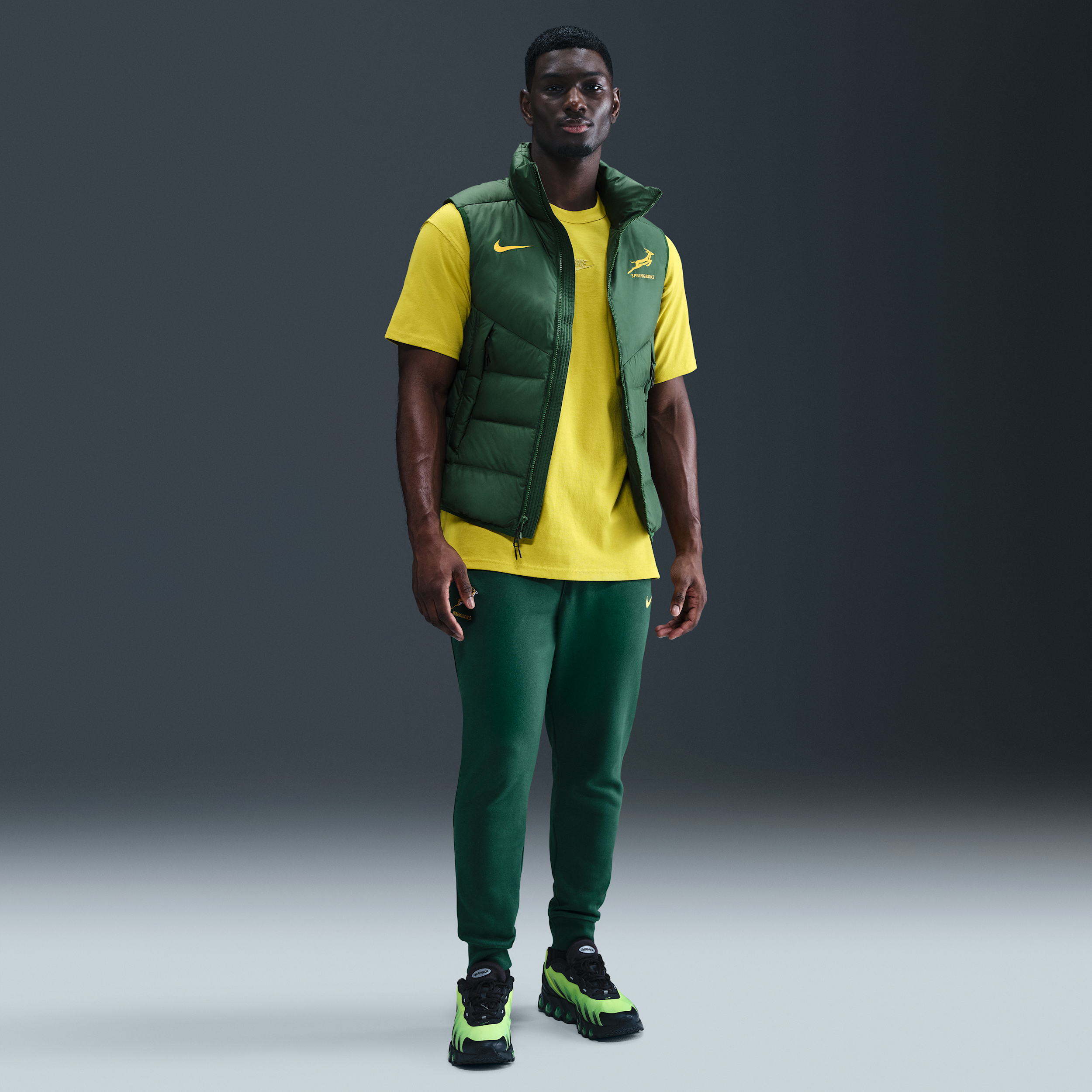 Nike Springboks Rugby gewatteerde bodywarmer voor langs de zijlijn voor heren Groen