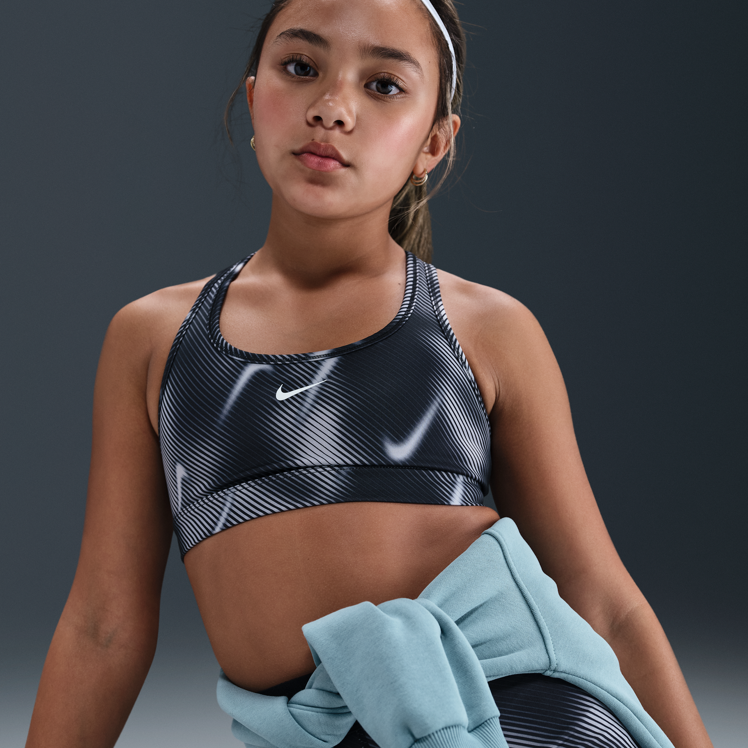 Nike Pro Swoosh Older Kids' (Girls') Sports Bra - Black - Polyester/Elastane