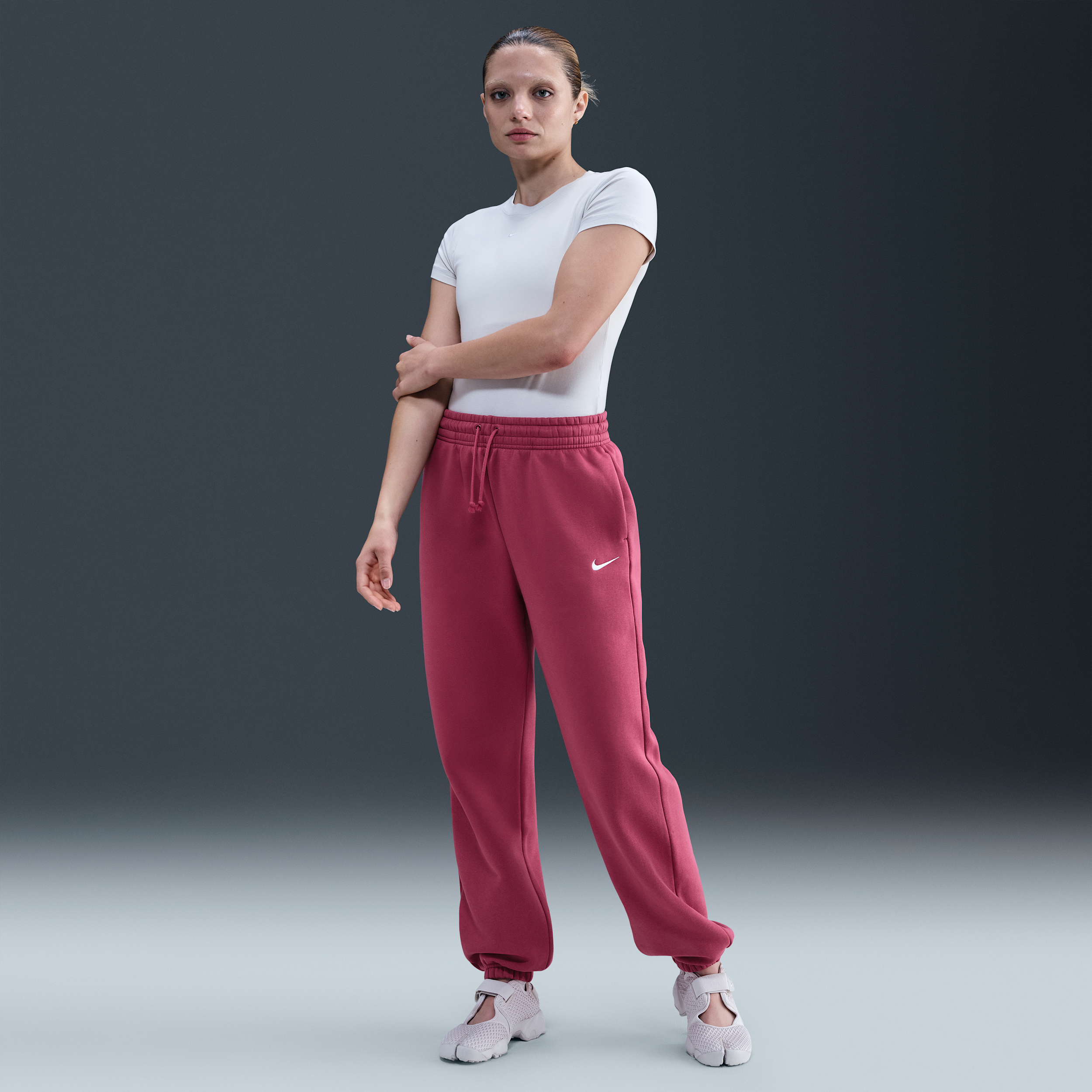 Nike Phoenix Fleece Womens High-Waisted Oversized Tracksuit Bottoms - Purple - Cotton/Polyester