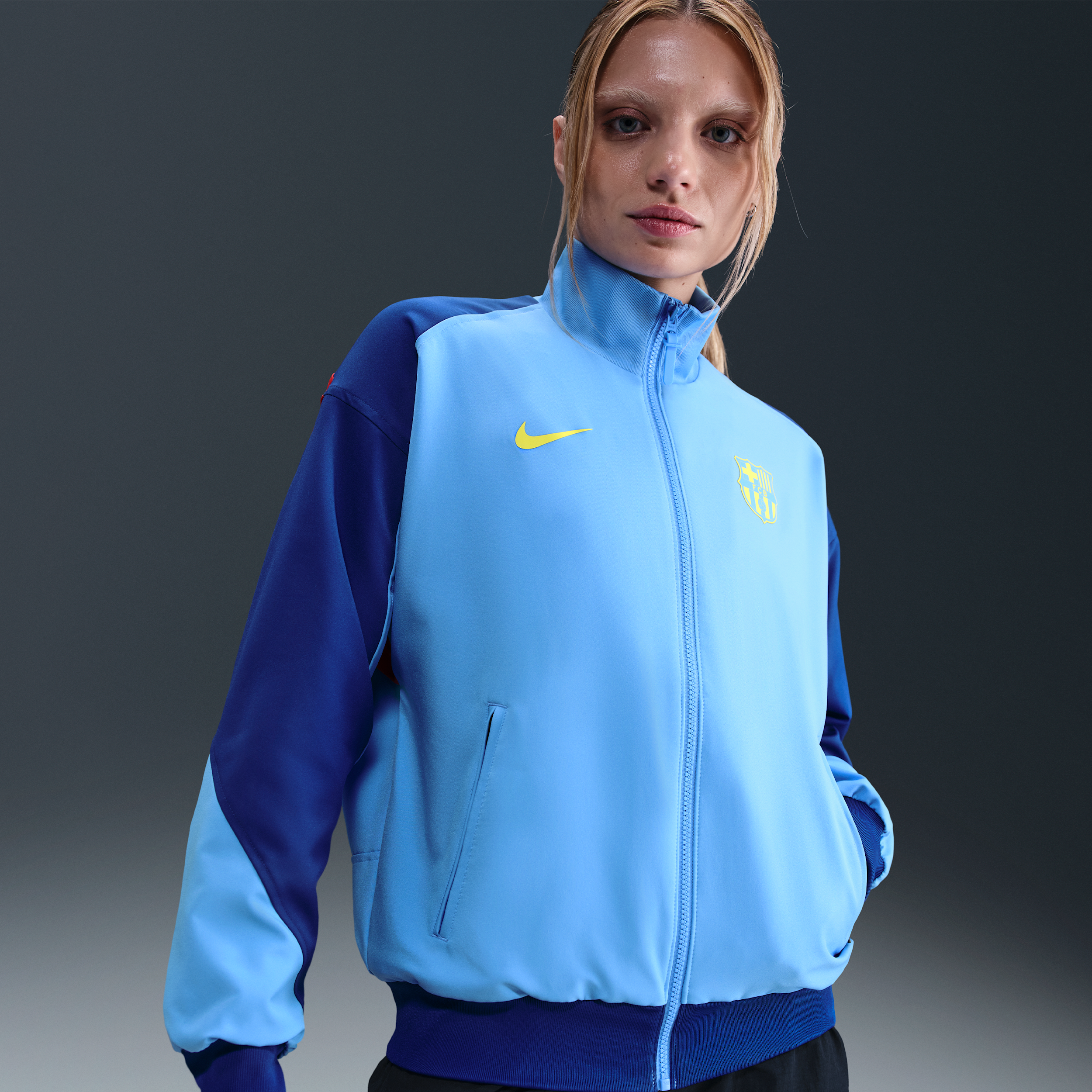 Nike FC Barcelona Strike Fourth  Dri-FIT Anthem voetbaljack voor dames - Blauw