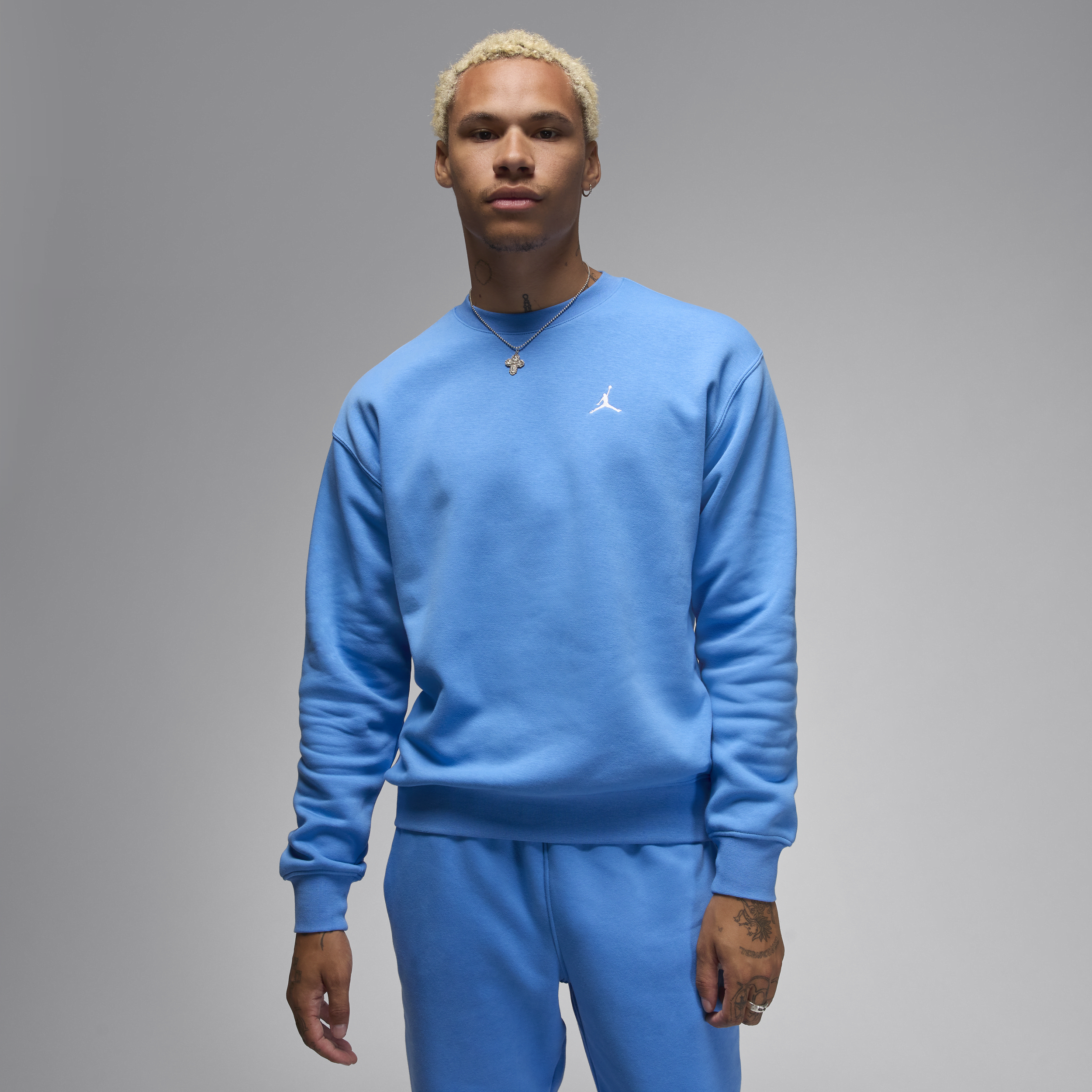 Sweat à col ras-du-cou en tissu Fleece Jordan Brooklyn pour homme - Bleu