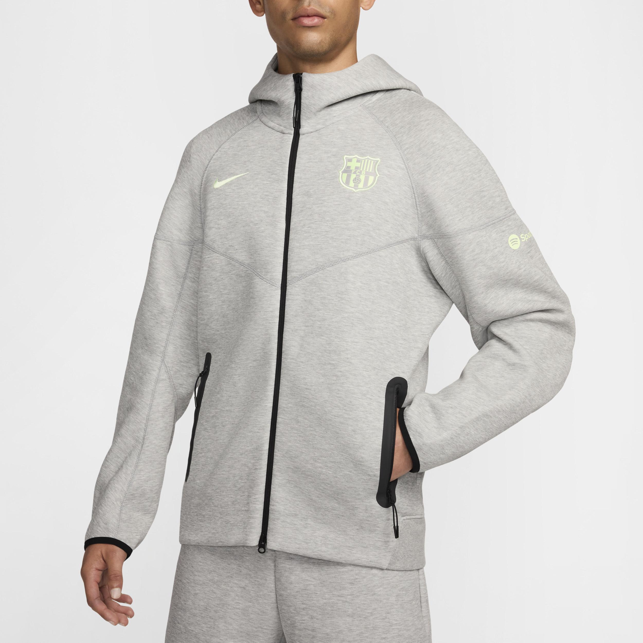 Sweat à capuche et zip Nike Football FC Barcelona Tech Fleece Windrunner 3e tenue pour homme - Gris