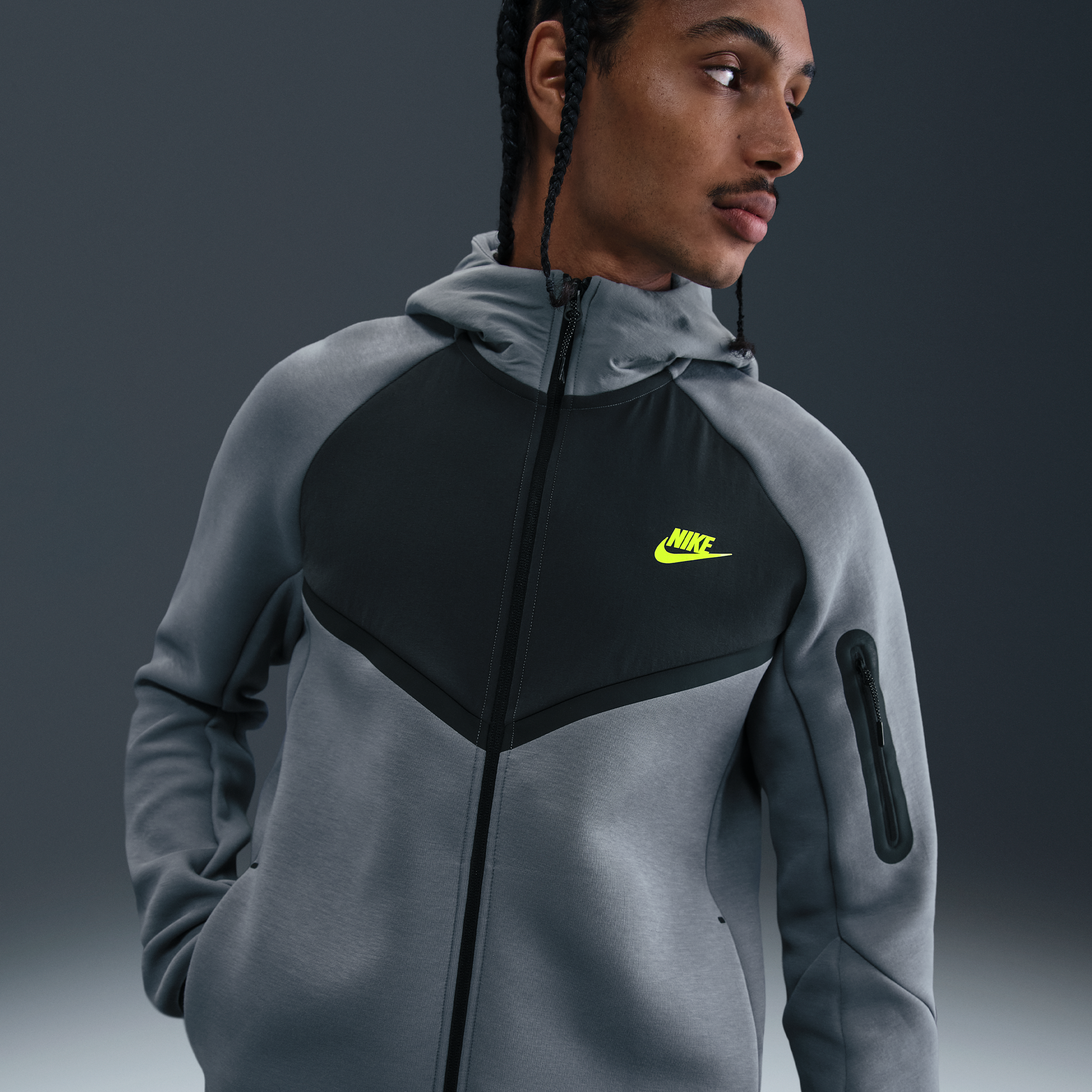 Thumbnail - Nike Tech Windrunner-Jacke aus Fleece mit durchgehendem Reißverschluss (Herren) - Grau