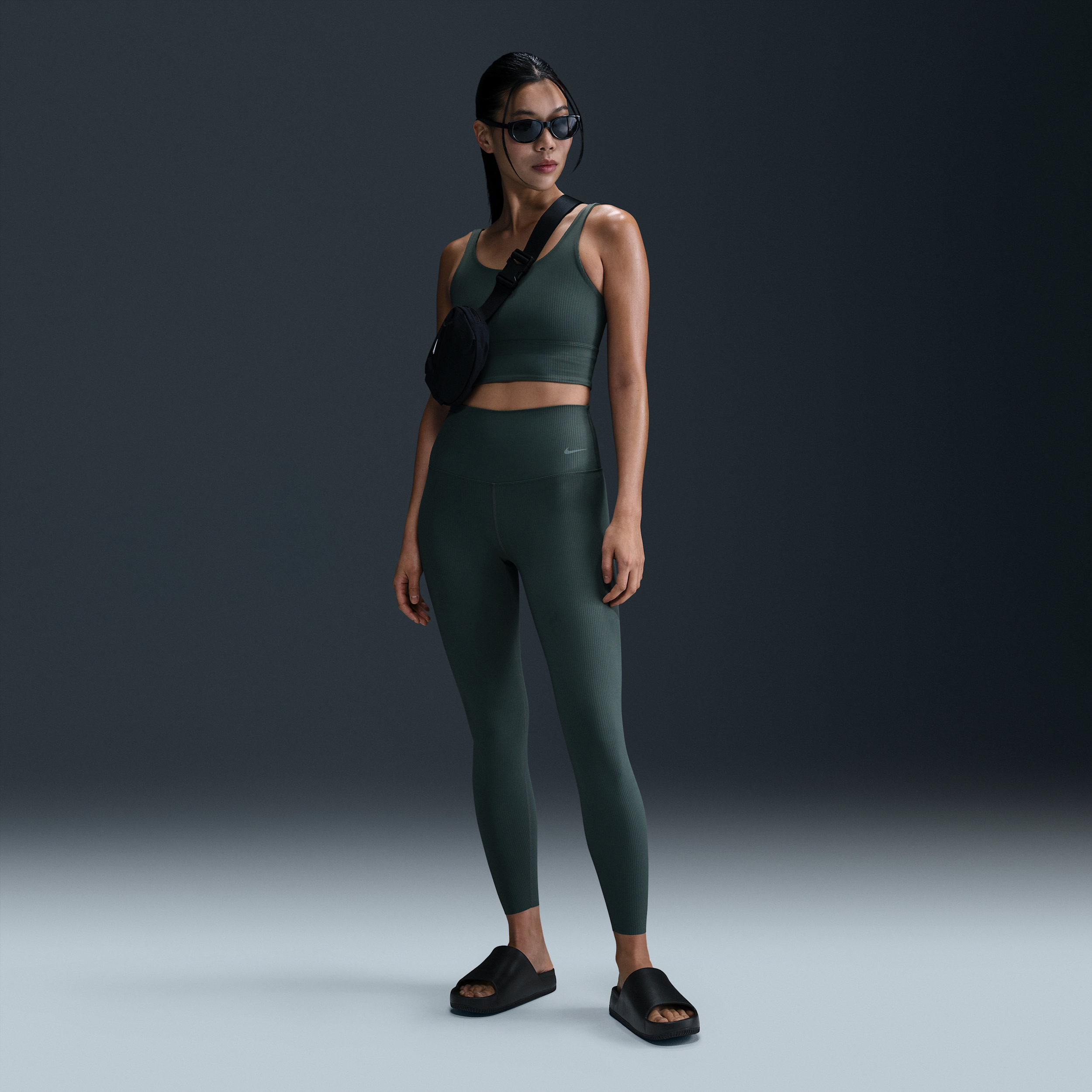 Legging 7/8 taille haute à maintien léger Nike Zenvy Rib pour femme - Vert