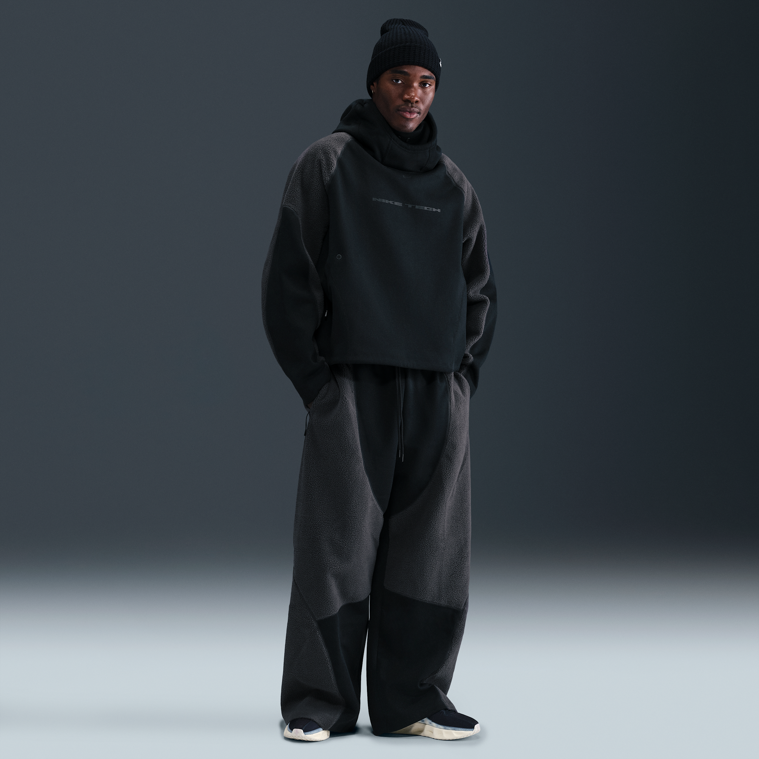Nike Tech Boreas Mens Knit Open-Hem Trousers - Black - Cotton