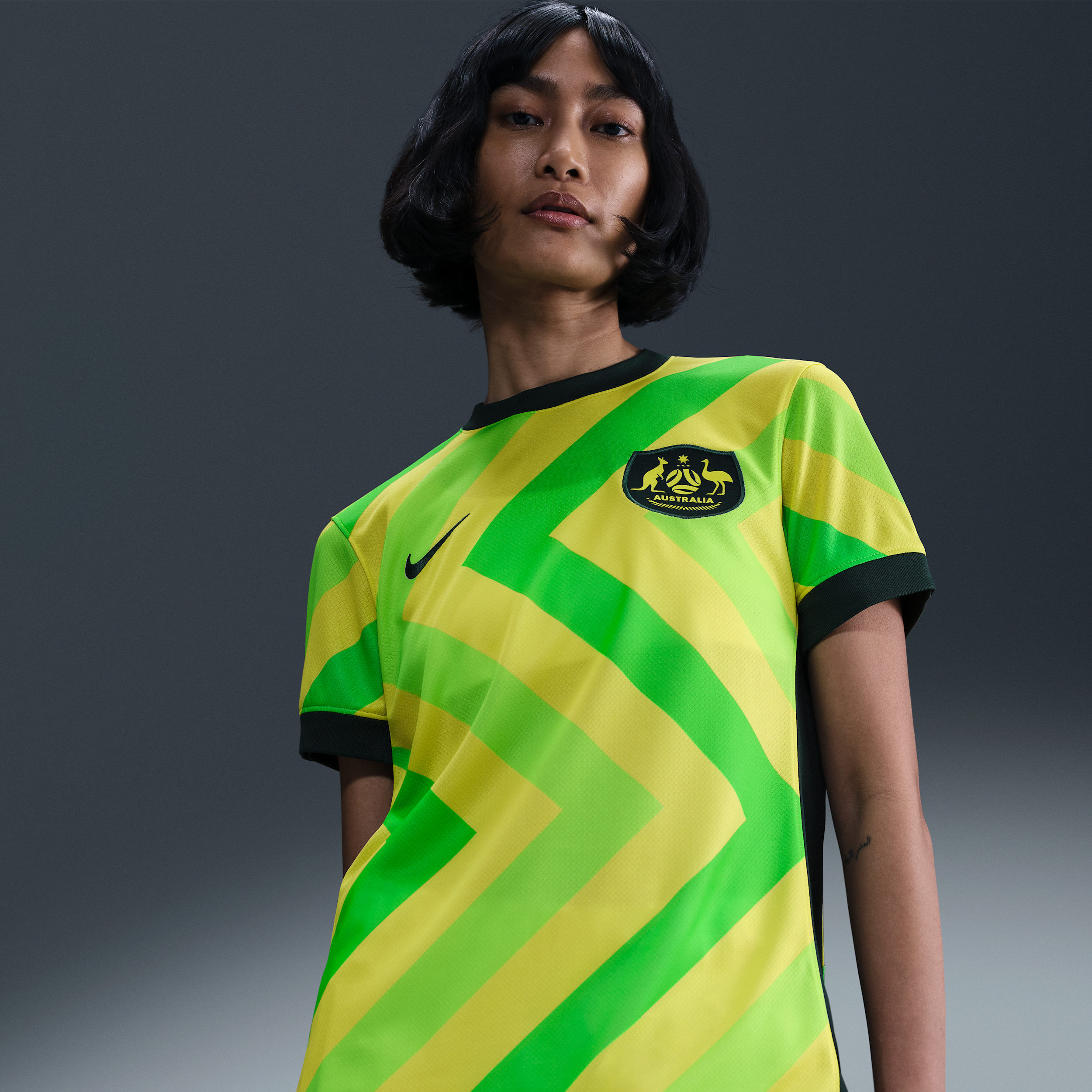 Australia 2025/26 Stadium Home Women's Nike Dri-FIT Football Replica Shirt - Yellow - Polyester - 50% Recycled Polyester