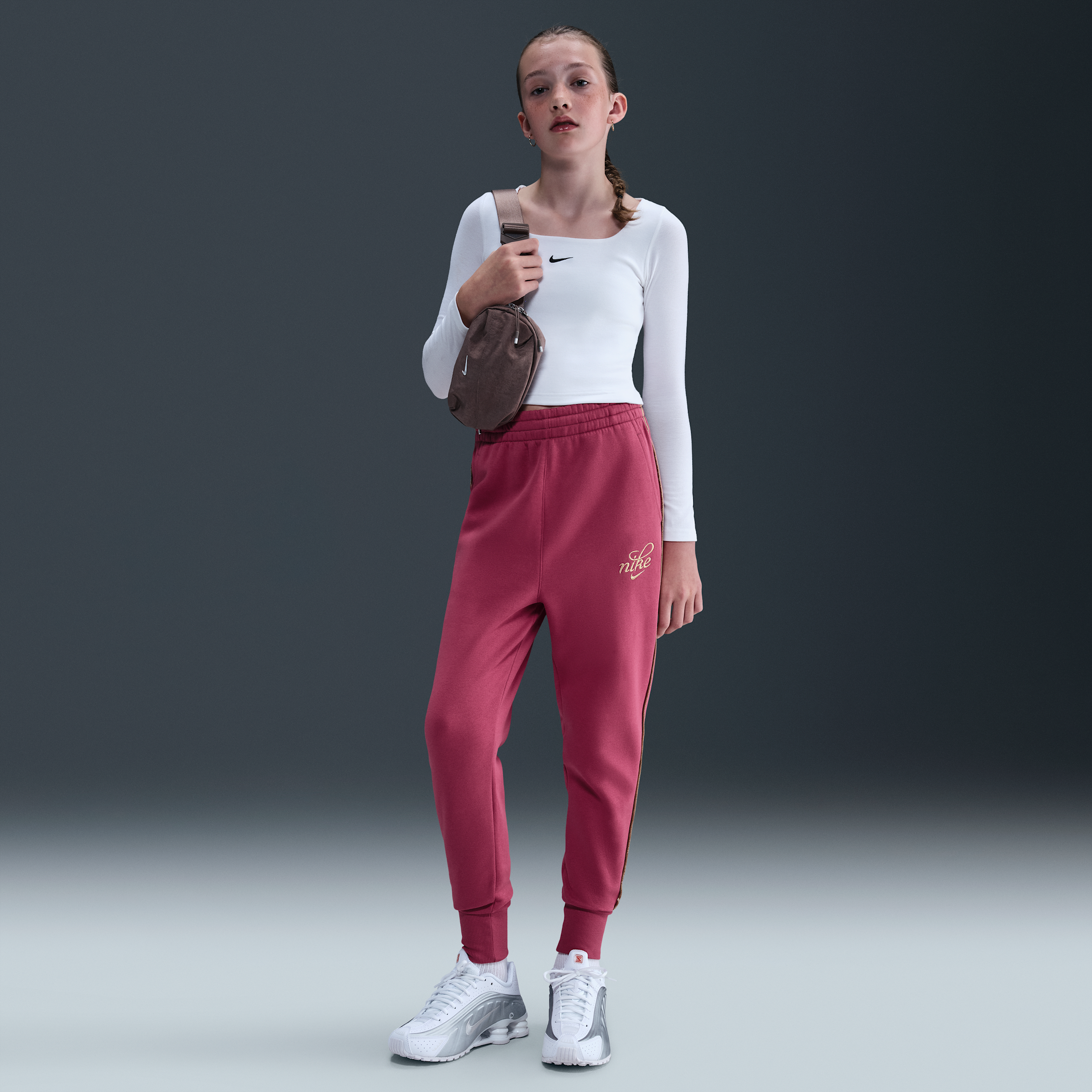 Nike Club Fleece Big Kids (Girls) Oversized Joggers - Purple - Cotton