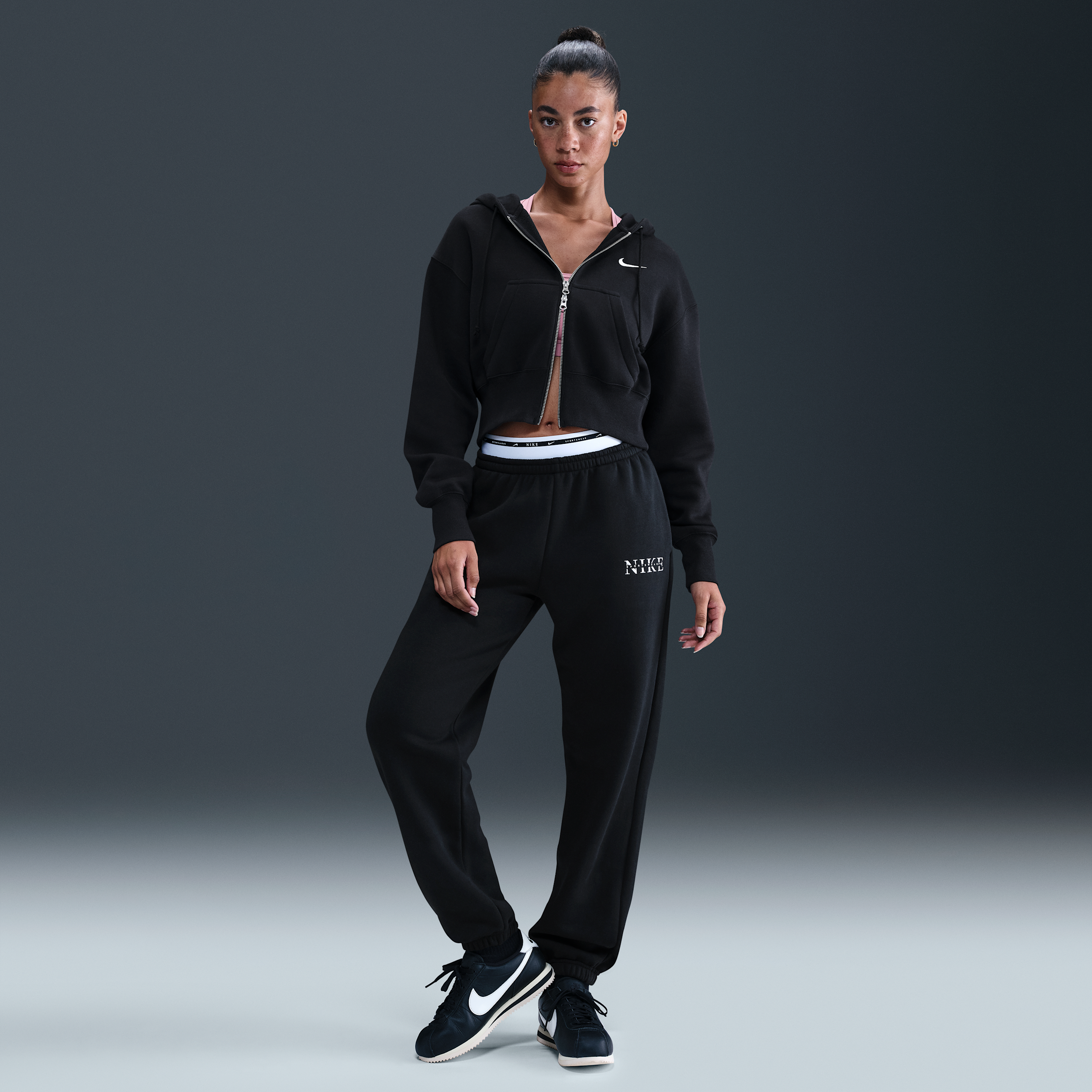 Nike Phoenix Fleece Womens High-Waisted Tracksuit Bottoms - Black - Cotton/Polyester