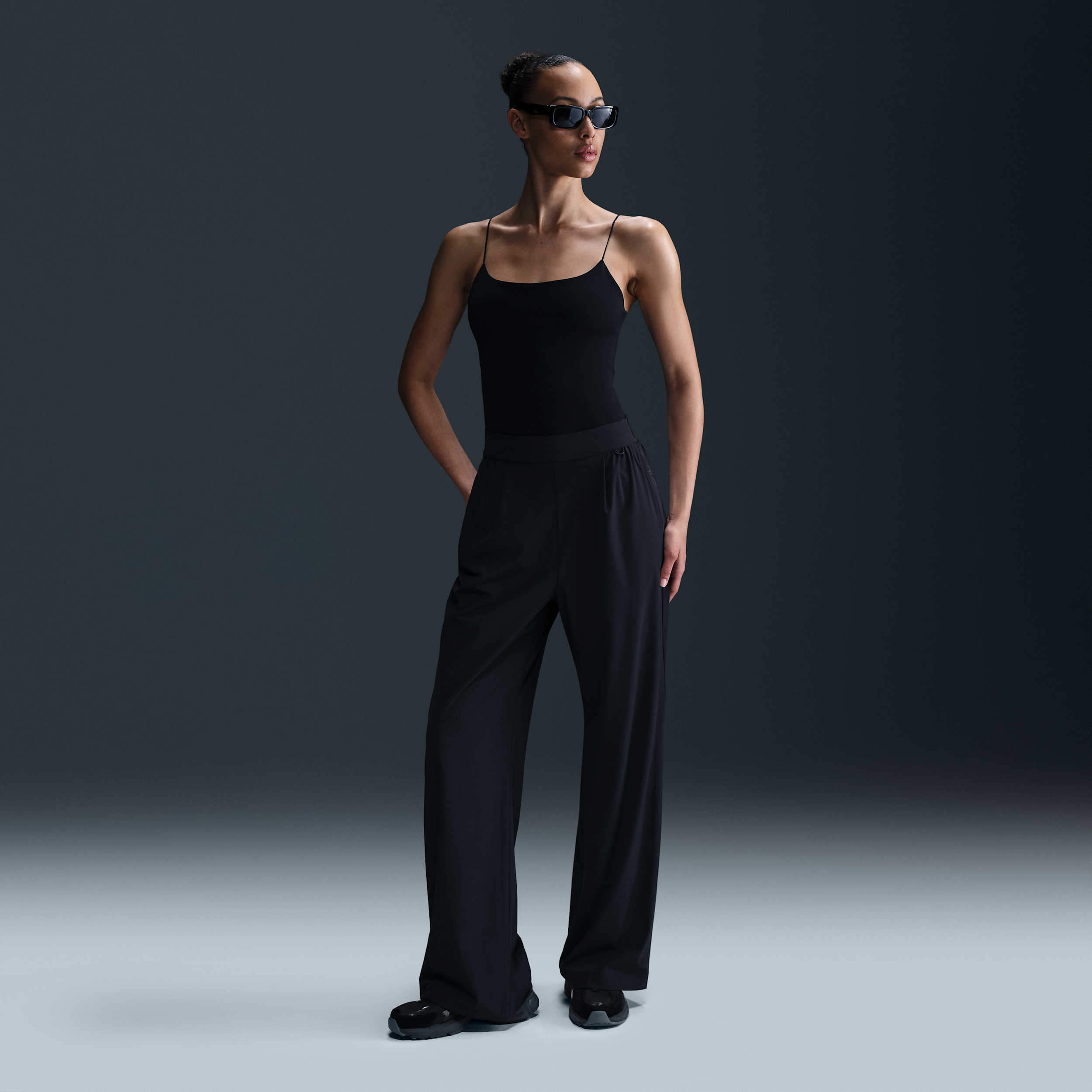 Nike 24.7 PerfectStretch Womens Dri-FIT High-Waisted Loose Wide-Leg Trousers - Black - Polyester/Elastane