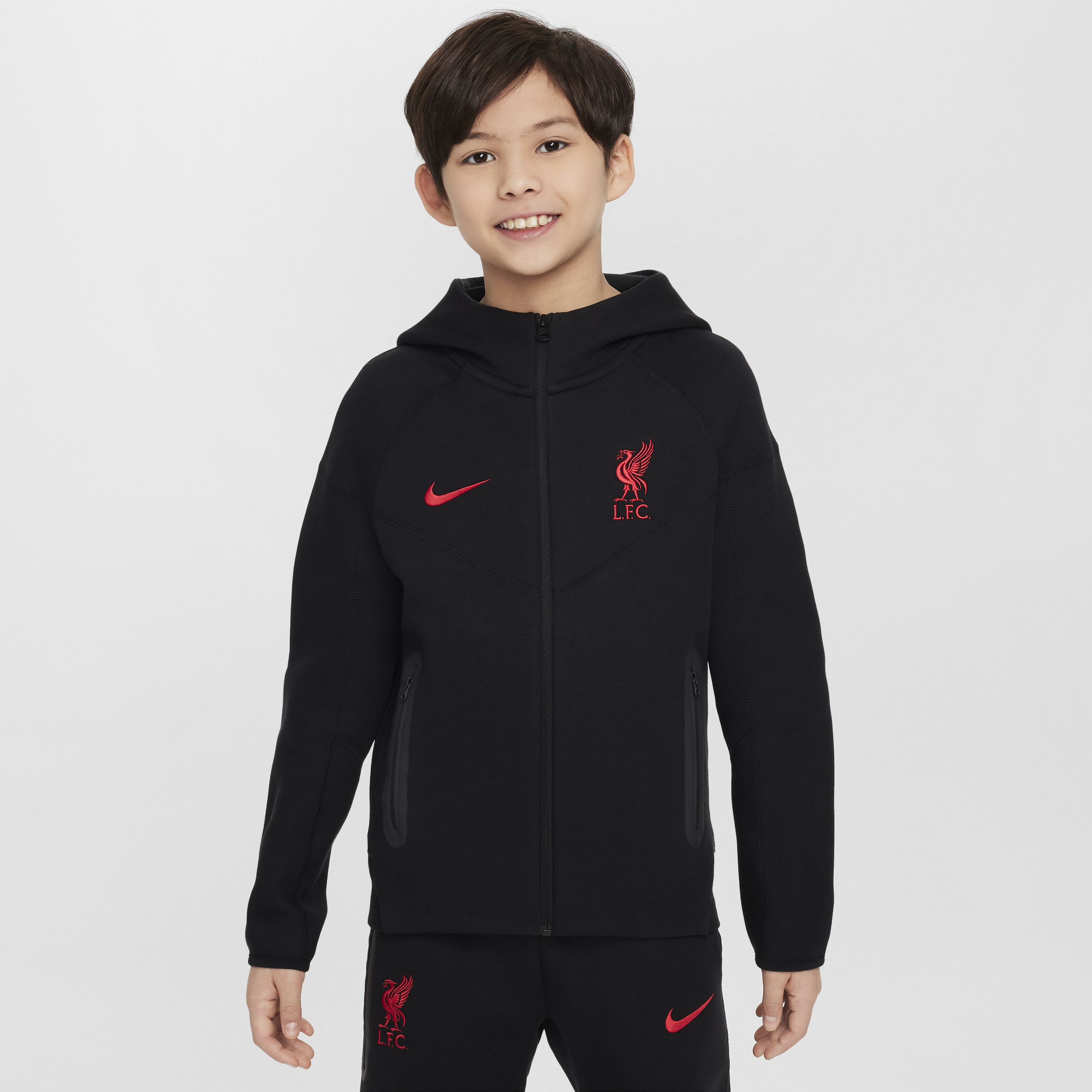 Nike Liverpool FC Tech Fleece voetbalhoodie met rits over de hele lengte voor jongens Zwart