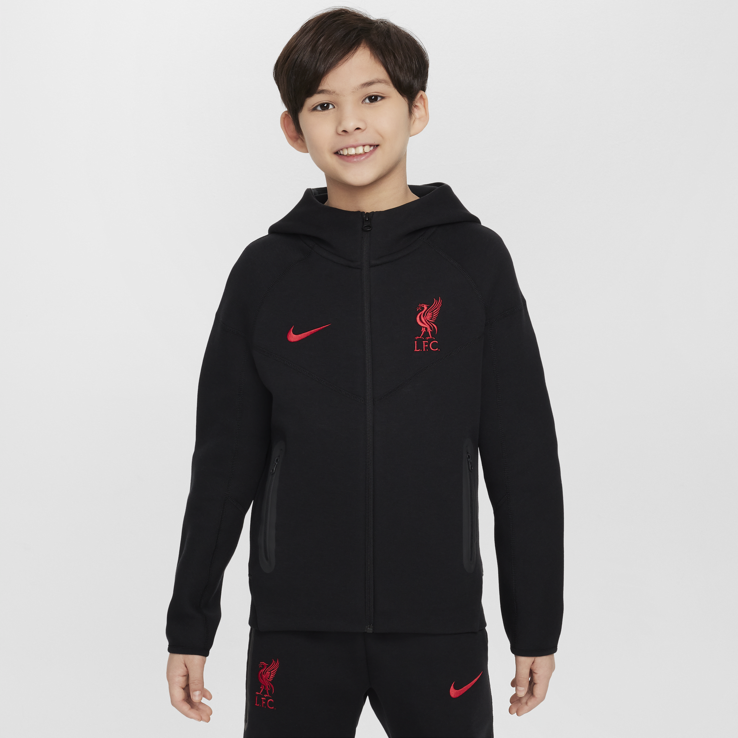 Sweat à capuche et zip Nike Football Liverpool FC Tech Fleece pour ado (garçon) - Noir