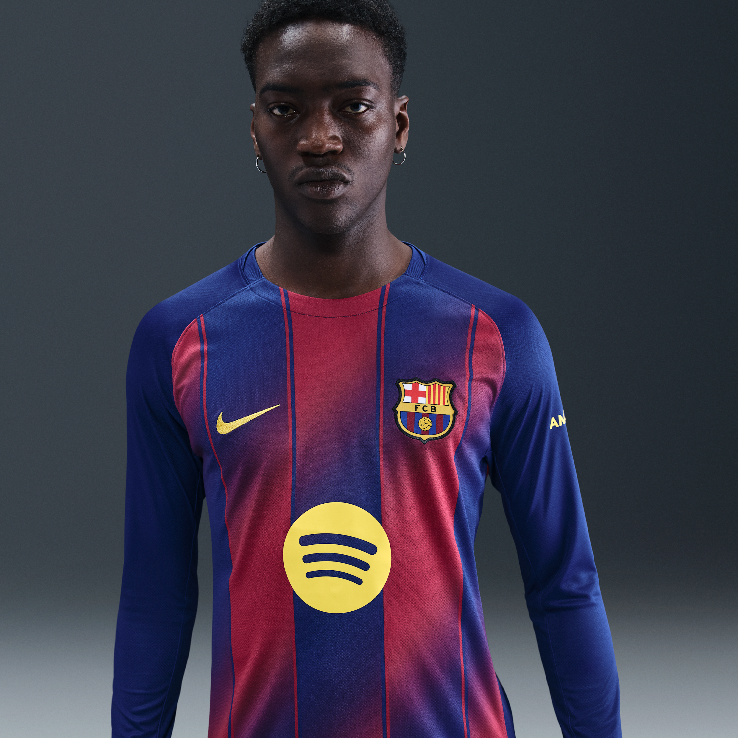 F.C. Barcelona 2025/26 Stadium Home Men's Nike Dri-FIT Football Replica Long-Sleeve Shirt - Blue - Polyester