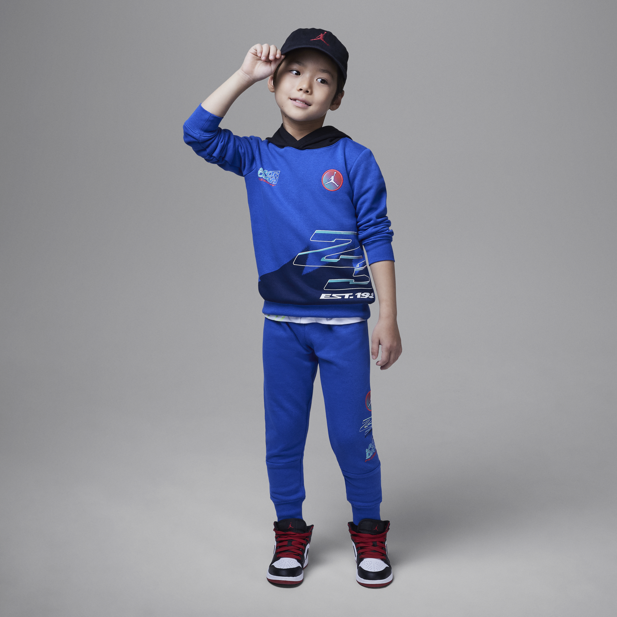 Ensemble deux pièces avec sweat à capuche en tissu Fleece Jordan MJ Moto pour enfant - Bleu