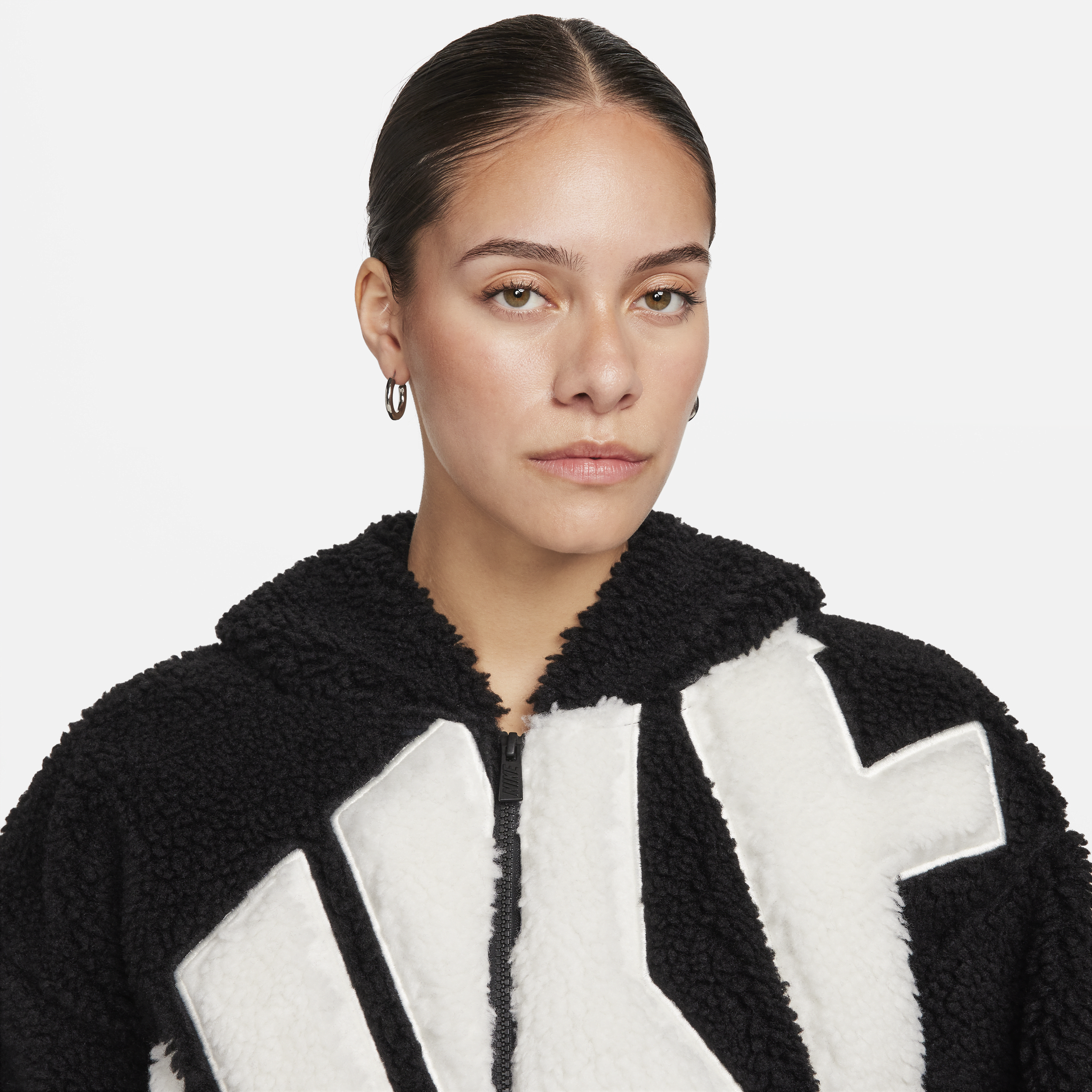 Nike Sportswear hoogpolig fleecejack met logo voor dames Zwart