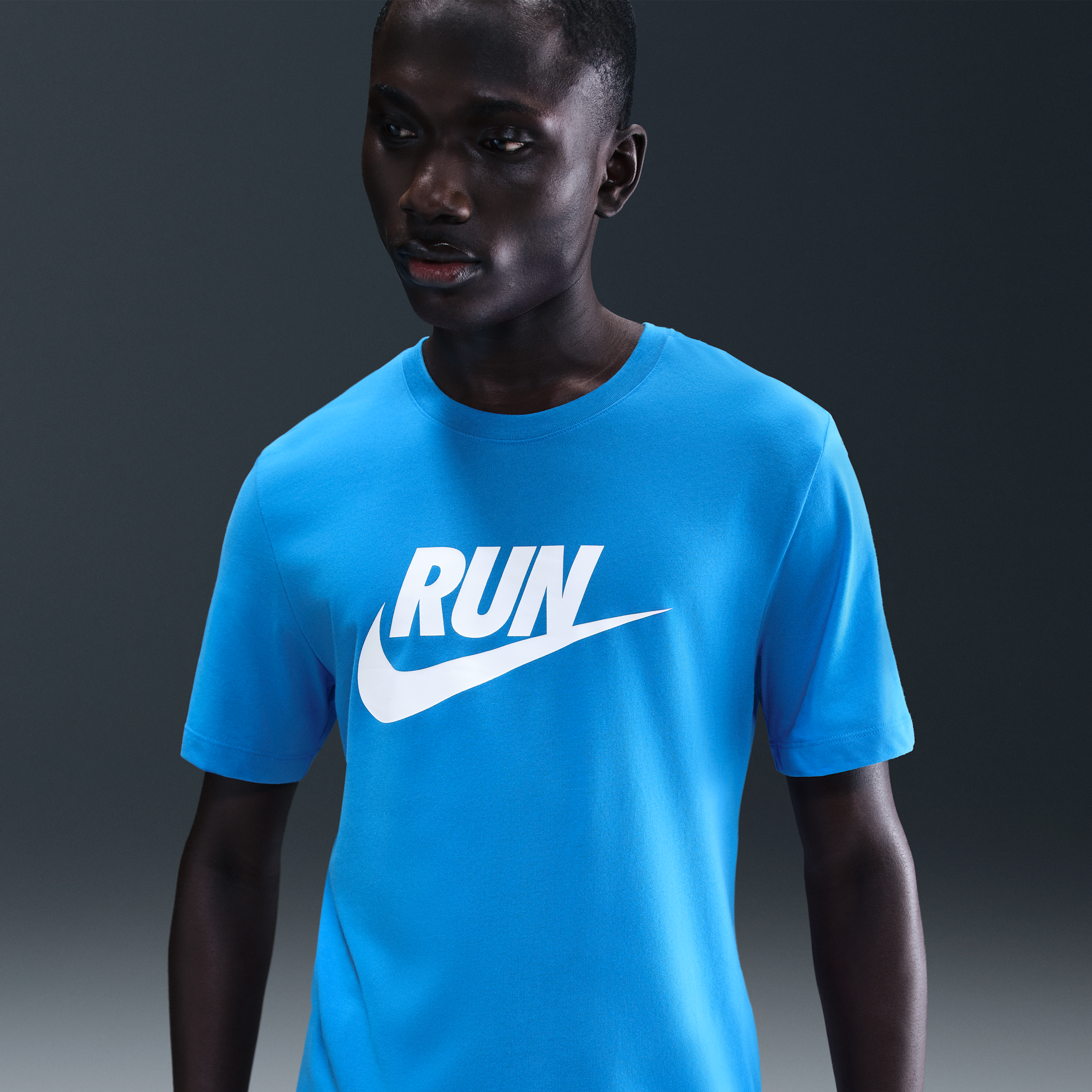 Nike Men's Dri-FIT Running T-Shirt - Blue - Cotton/Polyester