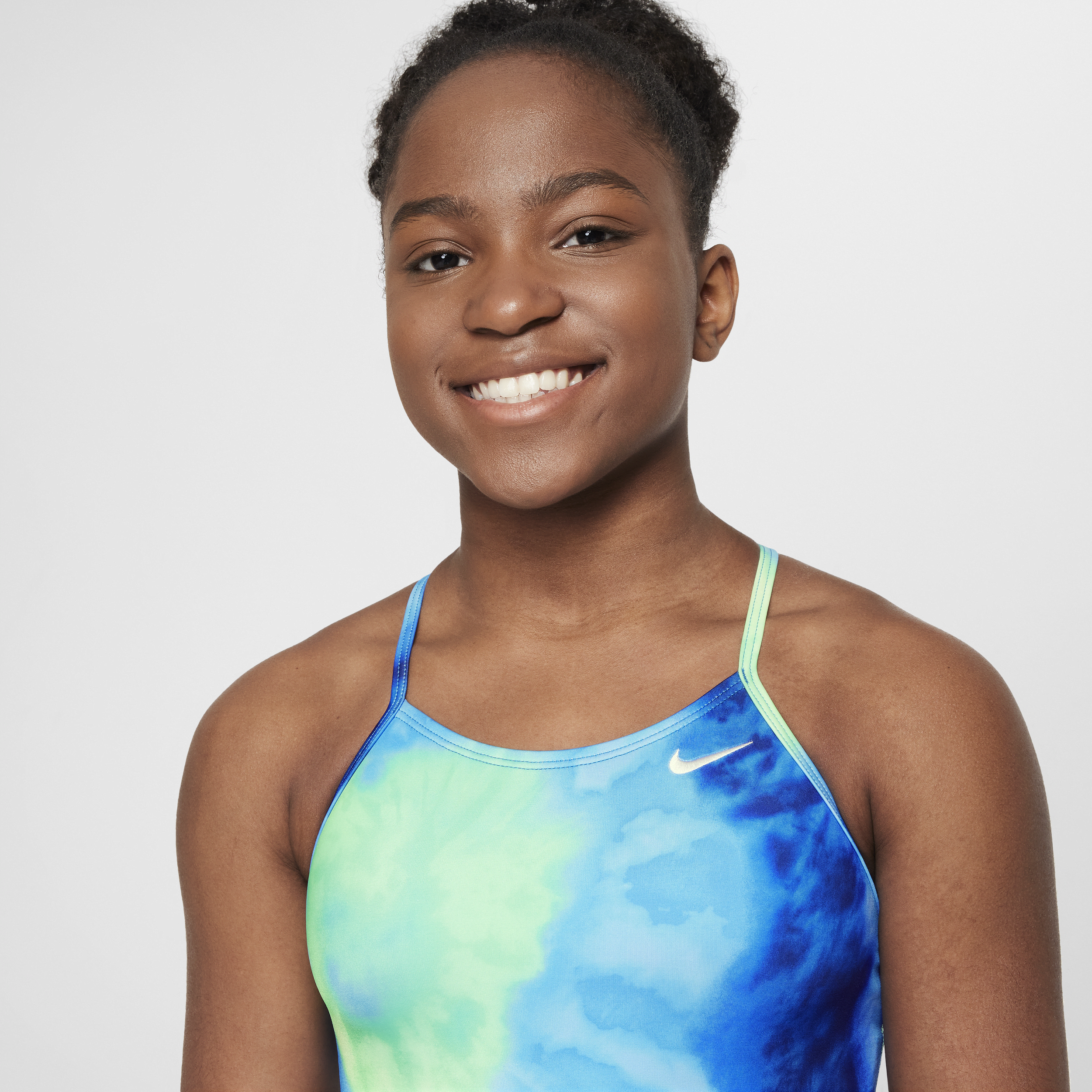 Nike Swim Tie-Dye zwempak met gekruist design voor meisjes Blauw