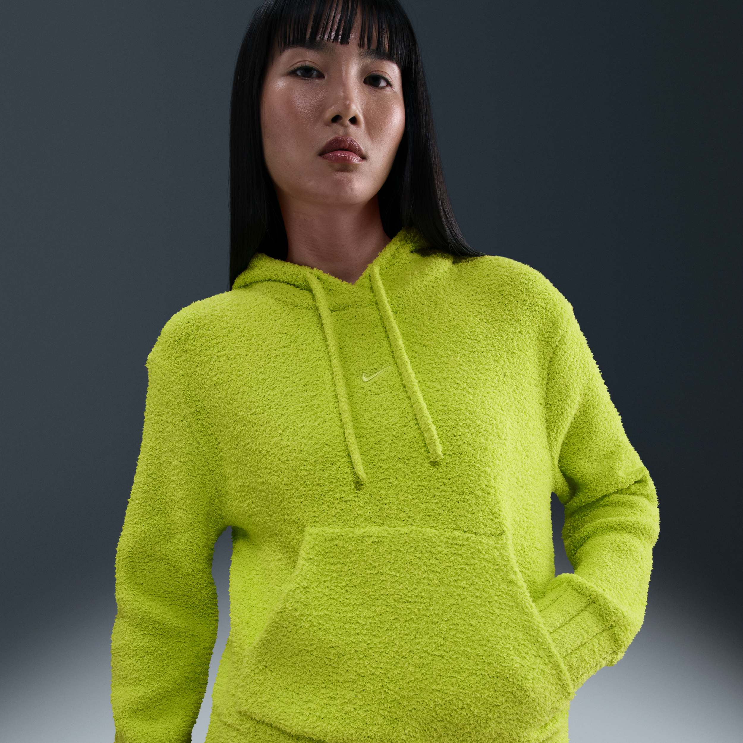Nike Phoenix Cosy Bouclé Womens Loose Knit Hoodie - Green - Polyester/Elastane