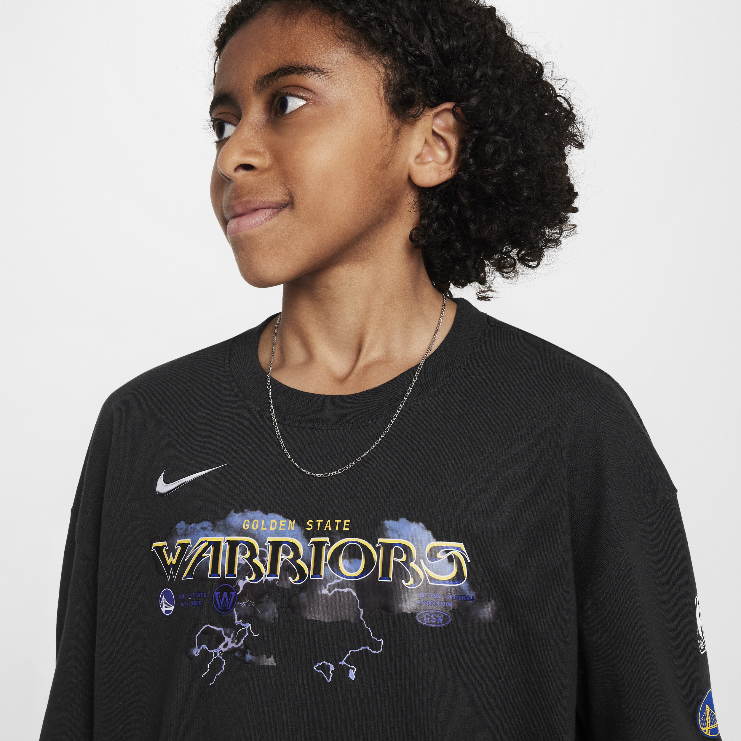 Nike Golden State Warriors Essential NBA Max90 T-shirt met lange mouwen voor jongens Zwart