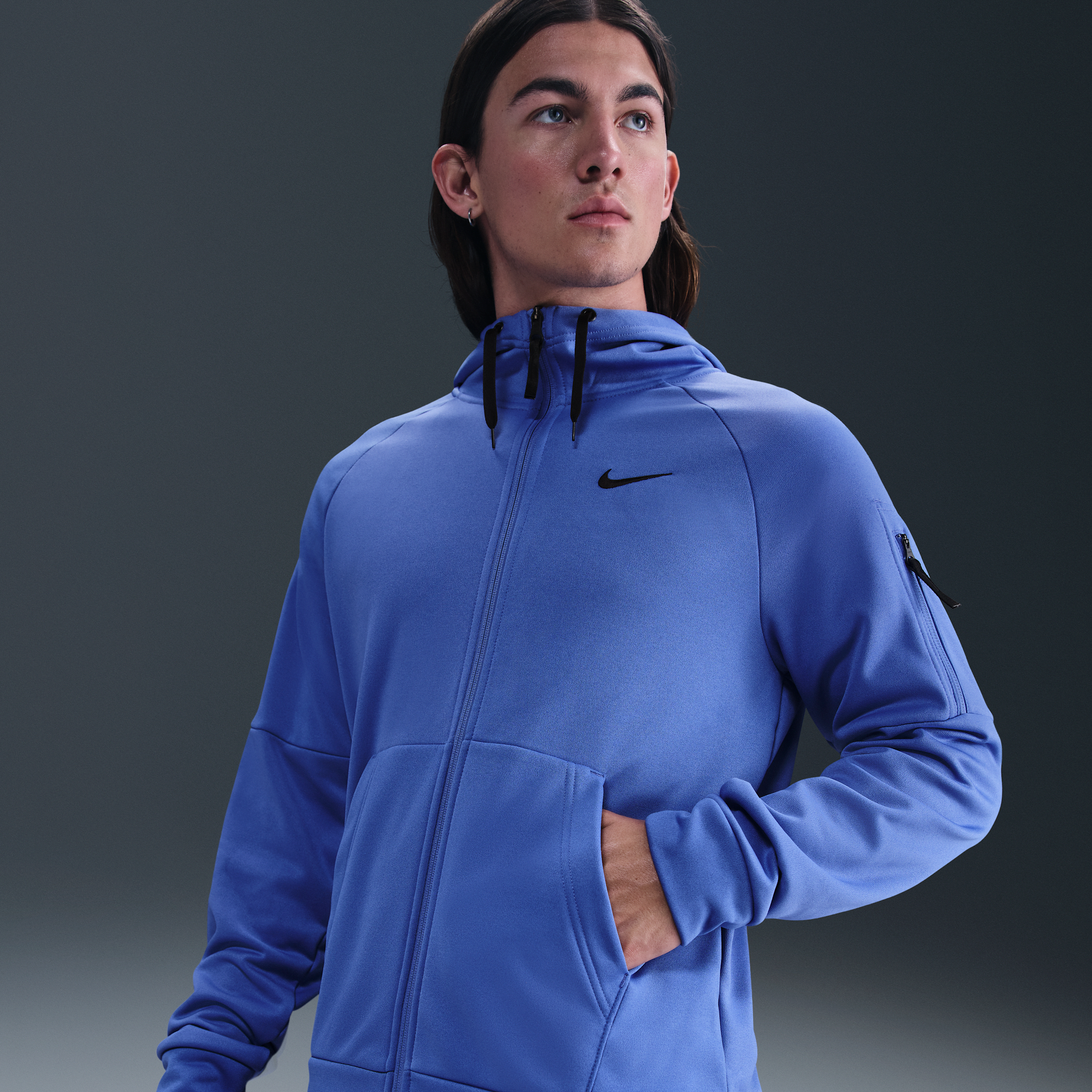 Thumbnail - Nike Therma Therma-FIT Fitness-Oberteil mit durchgehendem Reißverschluss für Herren - Blau