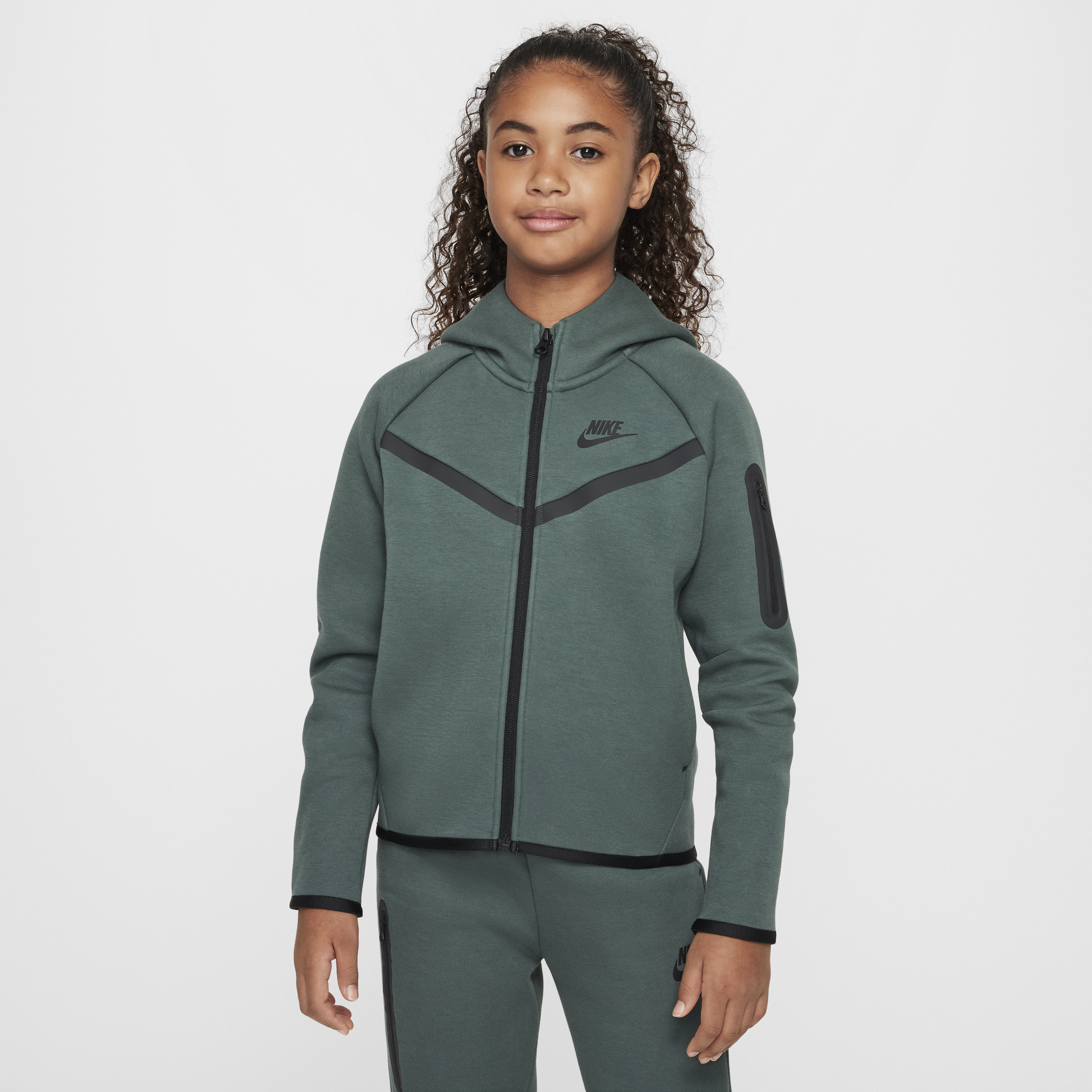 Sweat à capuche et zip Nike Sportswear Tech Fleece pour ado (fille) - Vert