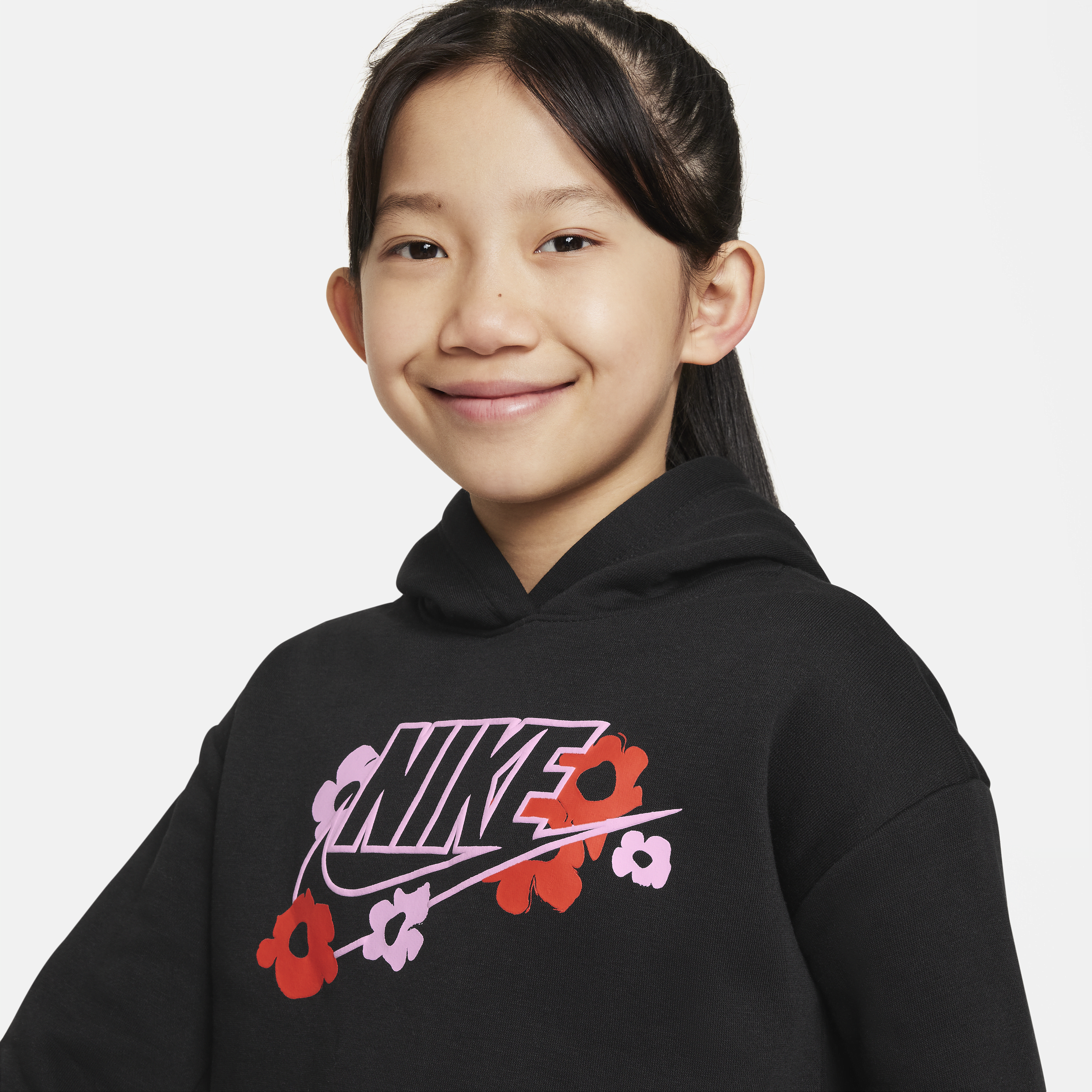 Nike Floral Fleece hoodie met graphic voor kleuters Zwart