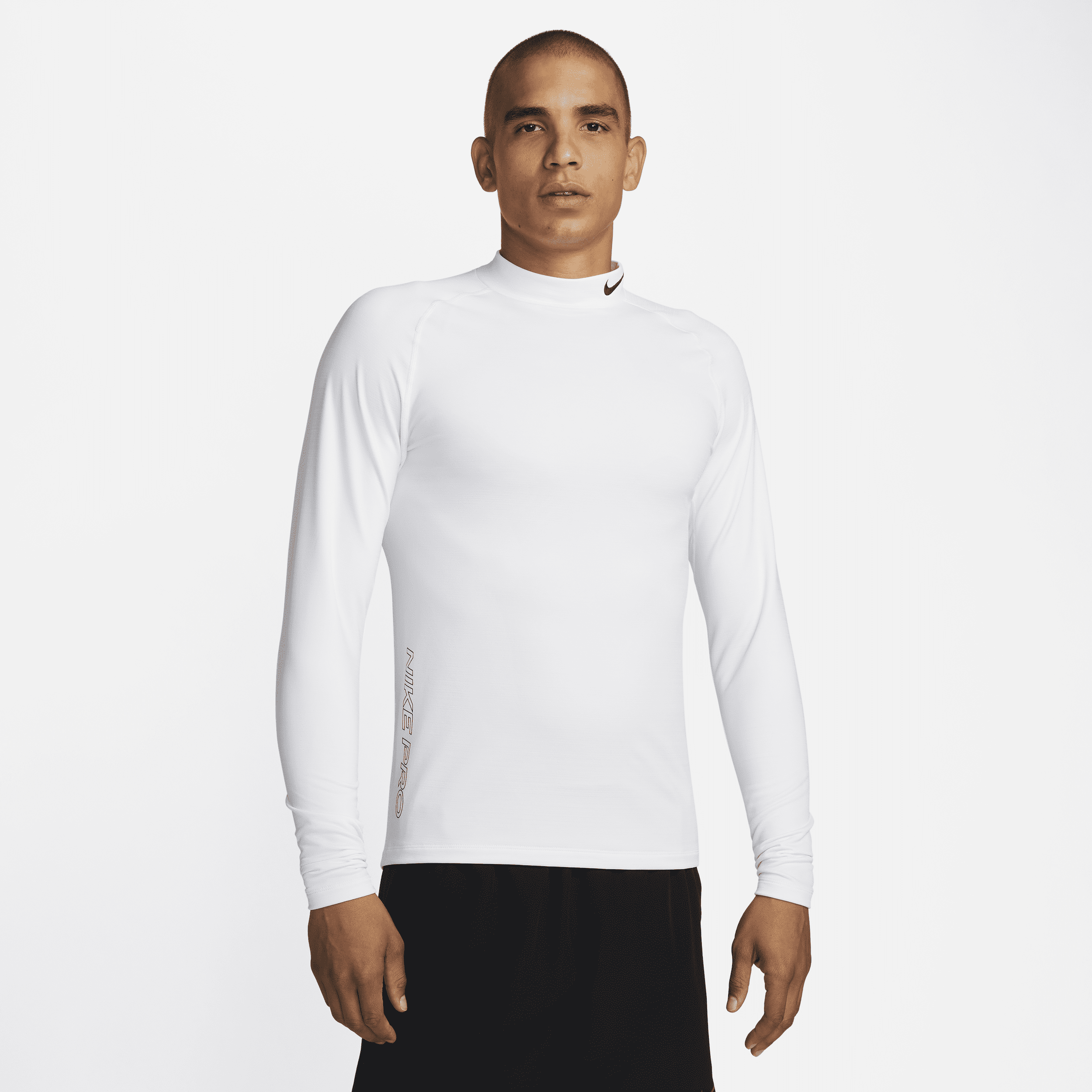 Męska koszulka treningowa z długim rękawem i półgolfem Nike Pro Warm - Biel