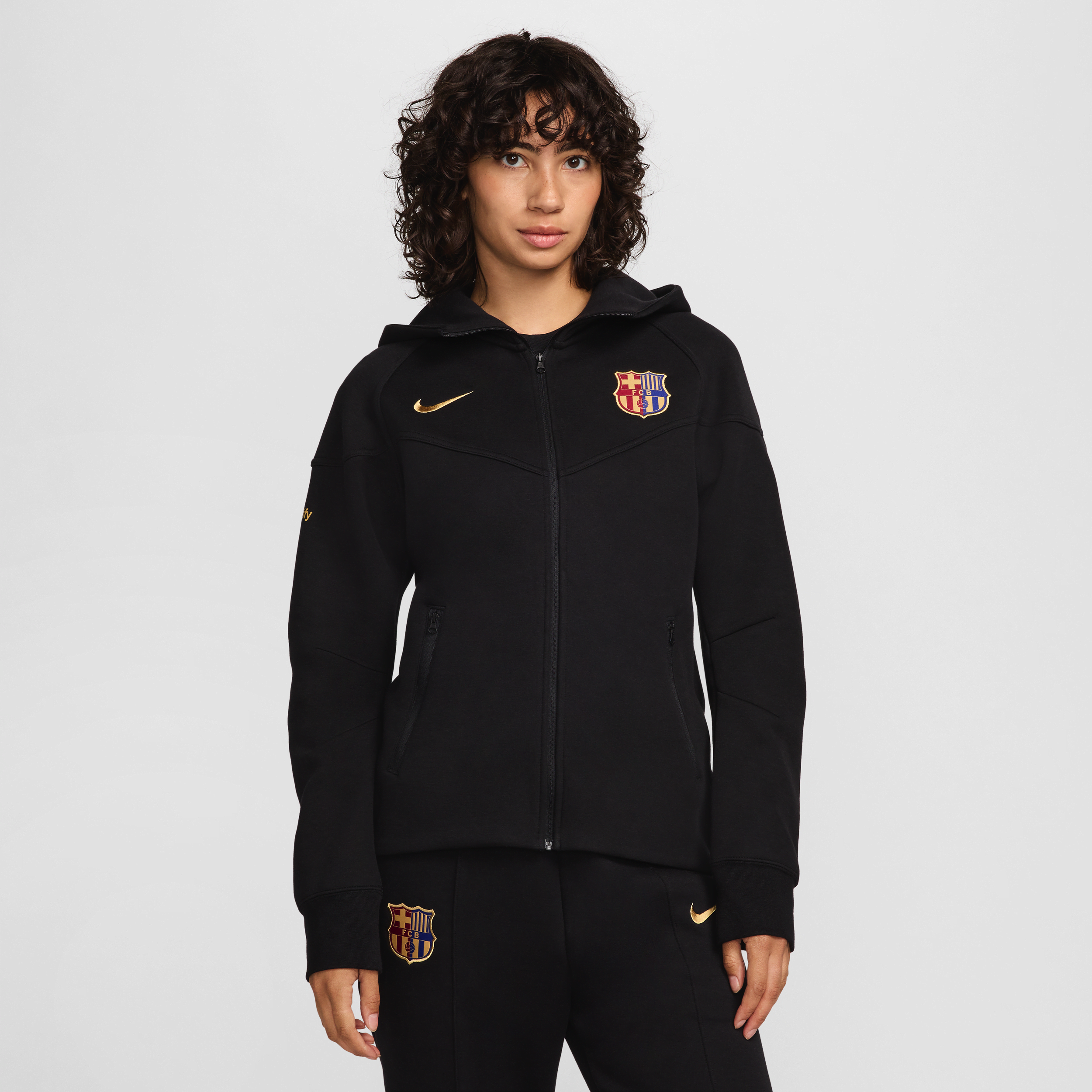 Sweat à capuche et zip Nike Football FC Barcelona Tech Fleece Windrunner pour femme - Noir