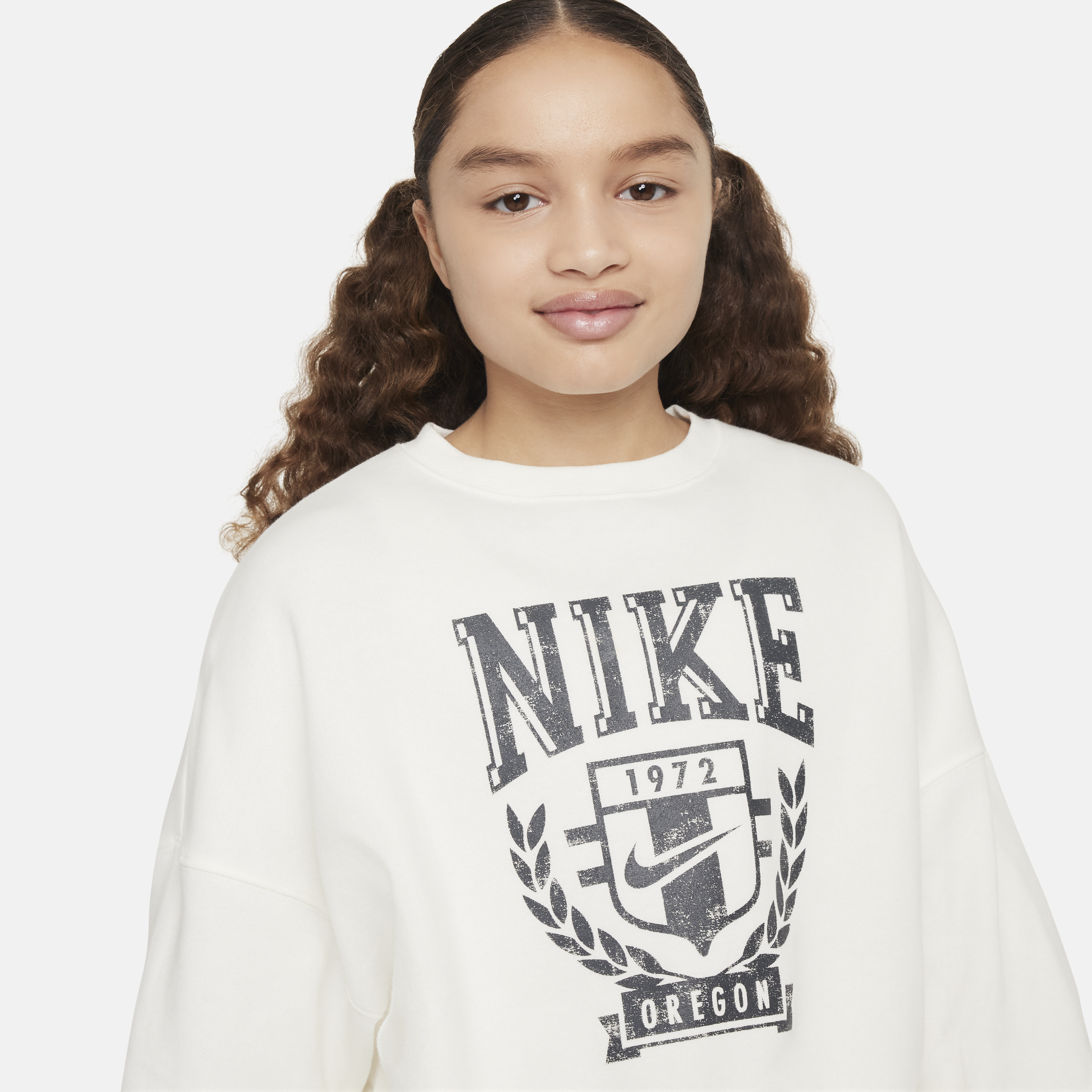 Nike Sportswear oversized sweatshirt van fleece met ronde hals voor meisjes Wit