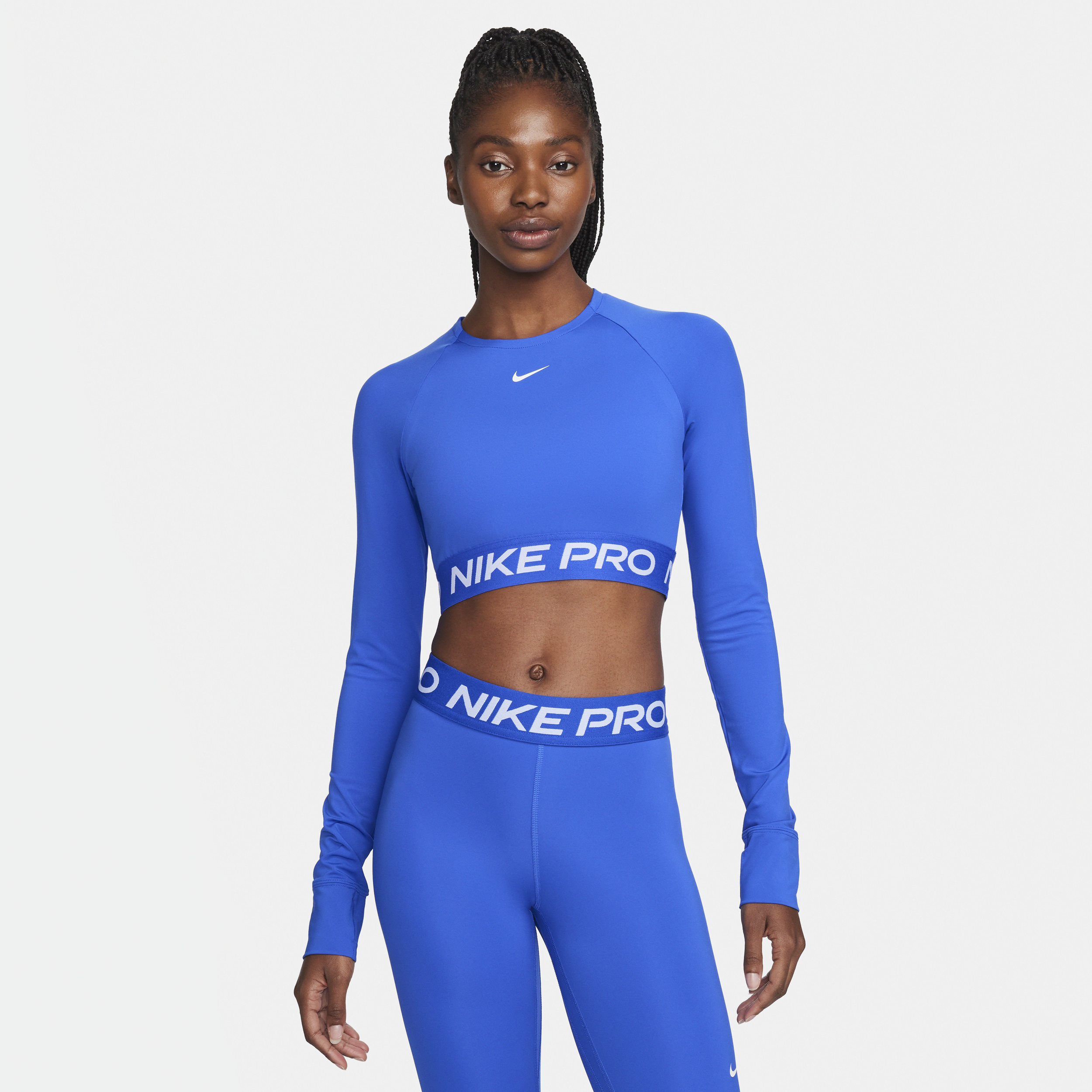 Nike Pro Dri-FIT korte top met lange mouwen voor dames Blauw
