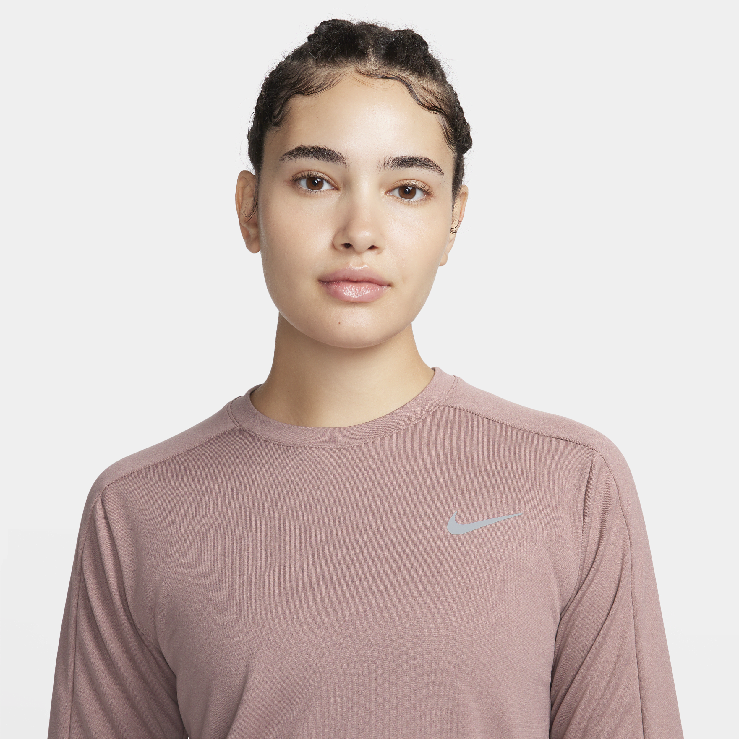 Nike Dri-FIT Hardlooptop met ronde hals voor dames Paars