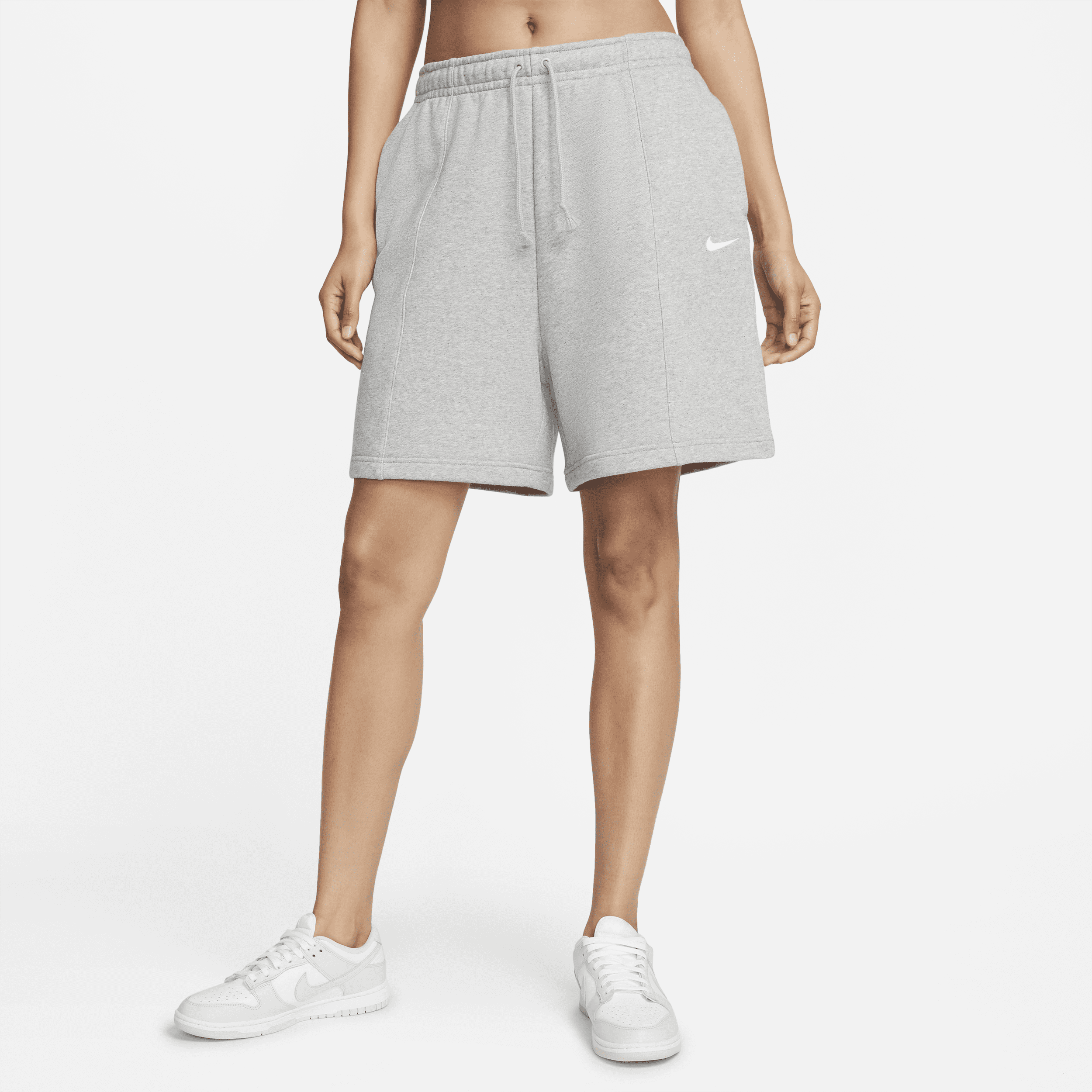 Calções de cintura subida de lã cardada Nike Sportswear Essential para mulher - Cinzento