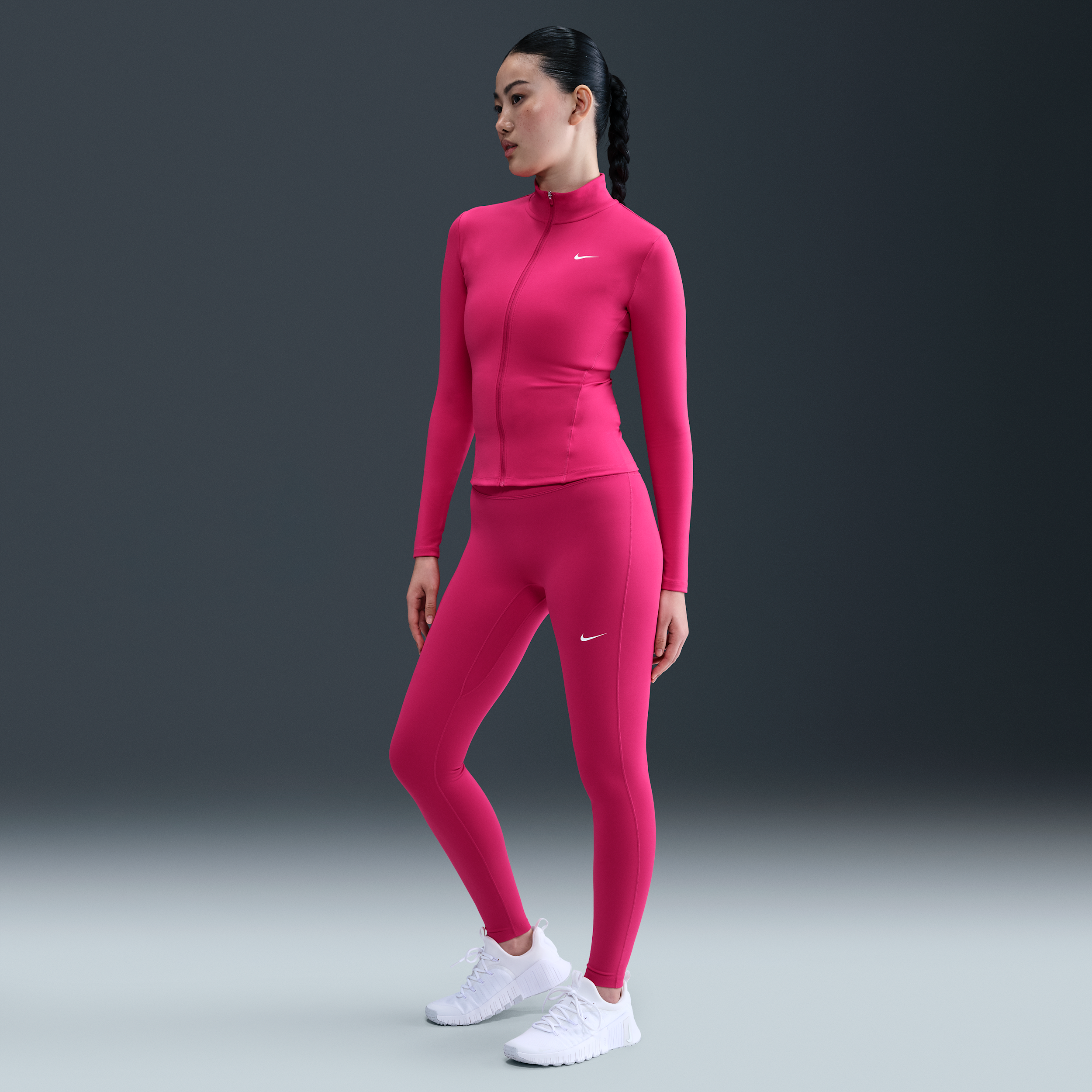 Thumbnail - Nike One Leggings in voller Länge mit nahtloser Vorderseite und hohem Bund (Damen) - Pink
