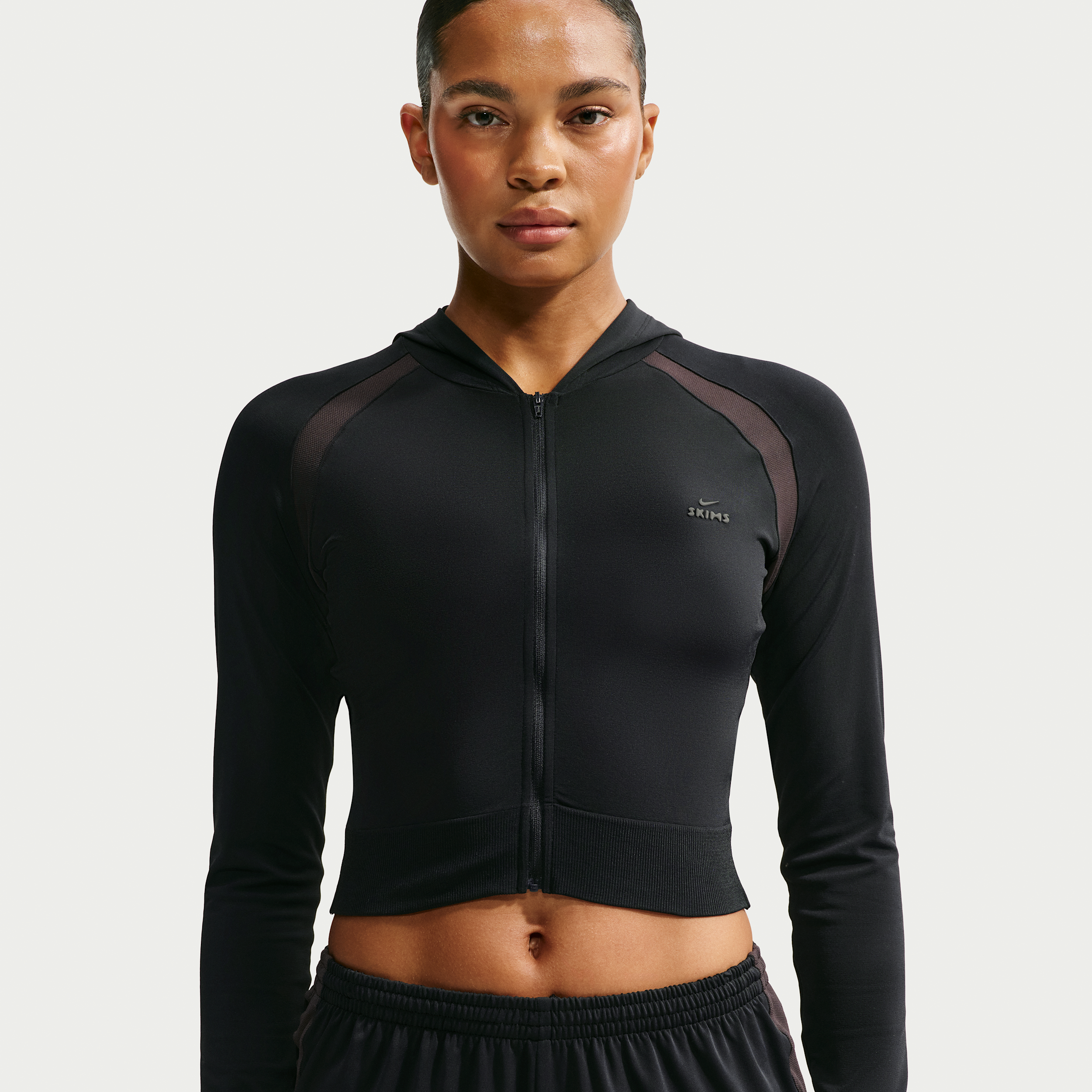 NikeSKIMS Stretch Knit Baby-hættetrøje med fuld lynlås til kvinder - sort
