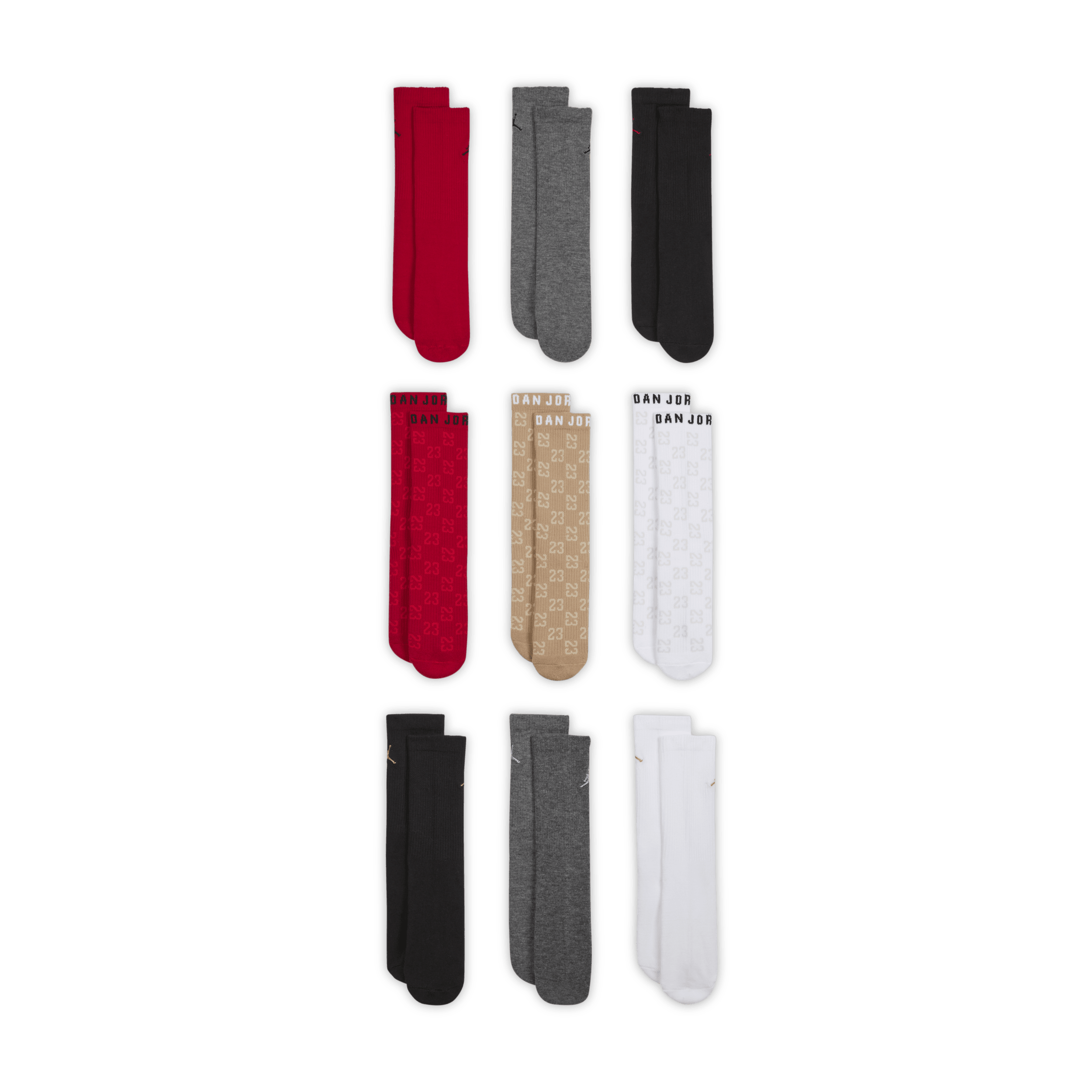 Thumbnail - Jordan Feiertage-Crew-Socken-Geschenkbox für ältere Kinder (9 Paar) - Rot