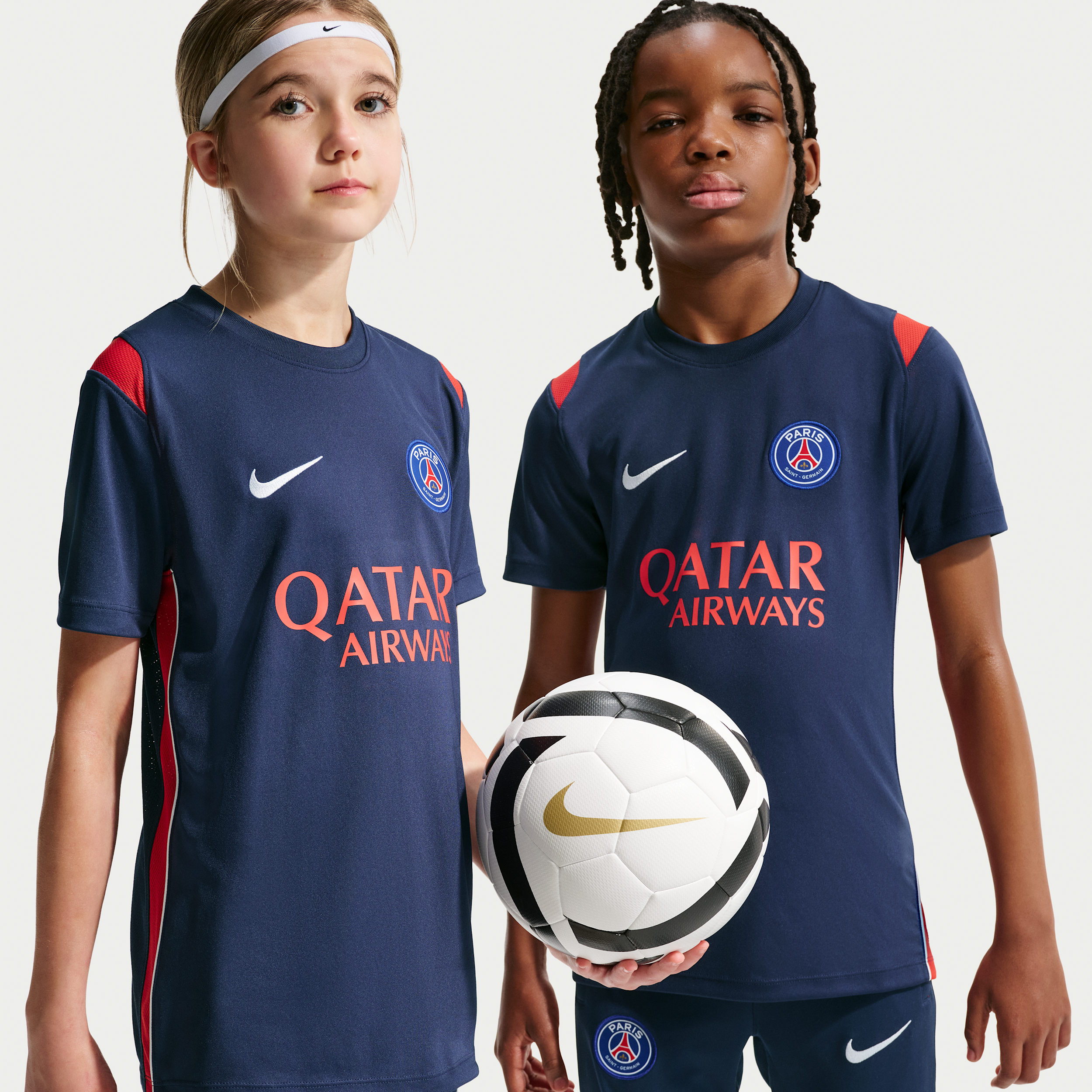 Maskinstrikket Paris Saint-Germain Academy Pro Nike Dri-FIT-fodboldtrøje med korte ærmer til større børn - blå