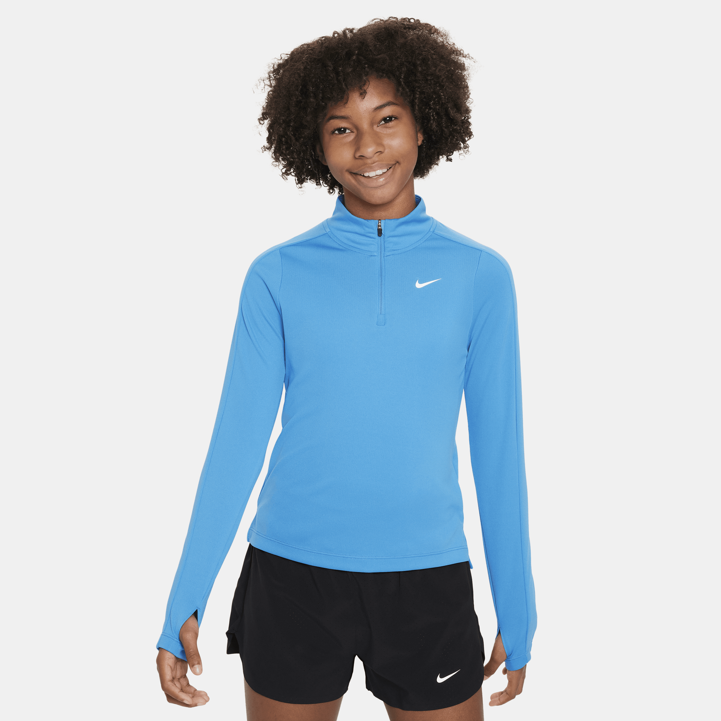 Nike Dri-FIT top met halflange rits en lange mouwen voor meisjes Blauw