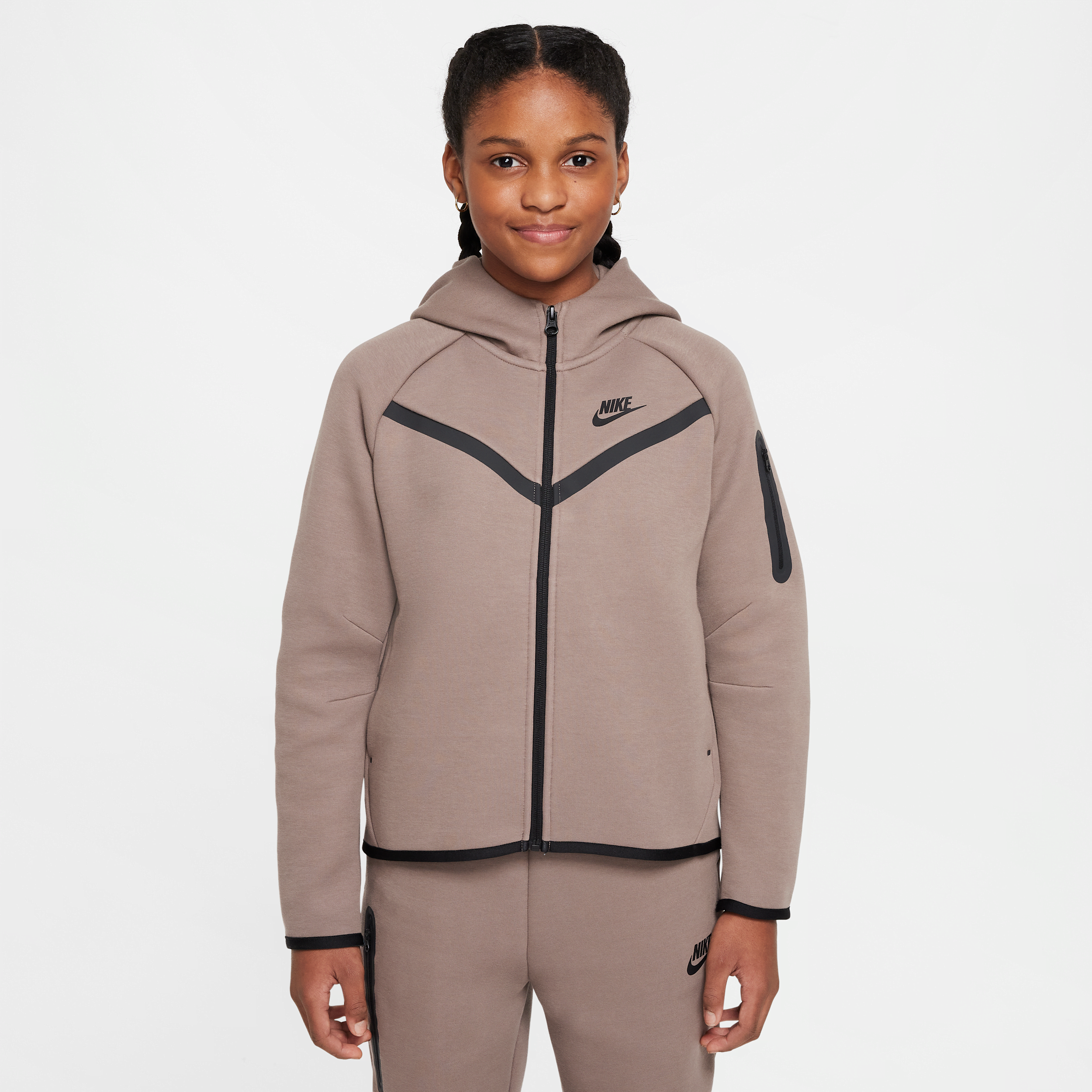 Sweat à capuche et zip Nike Sportswear Tech Fleece pour fille - Marron