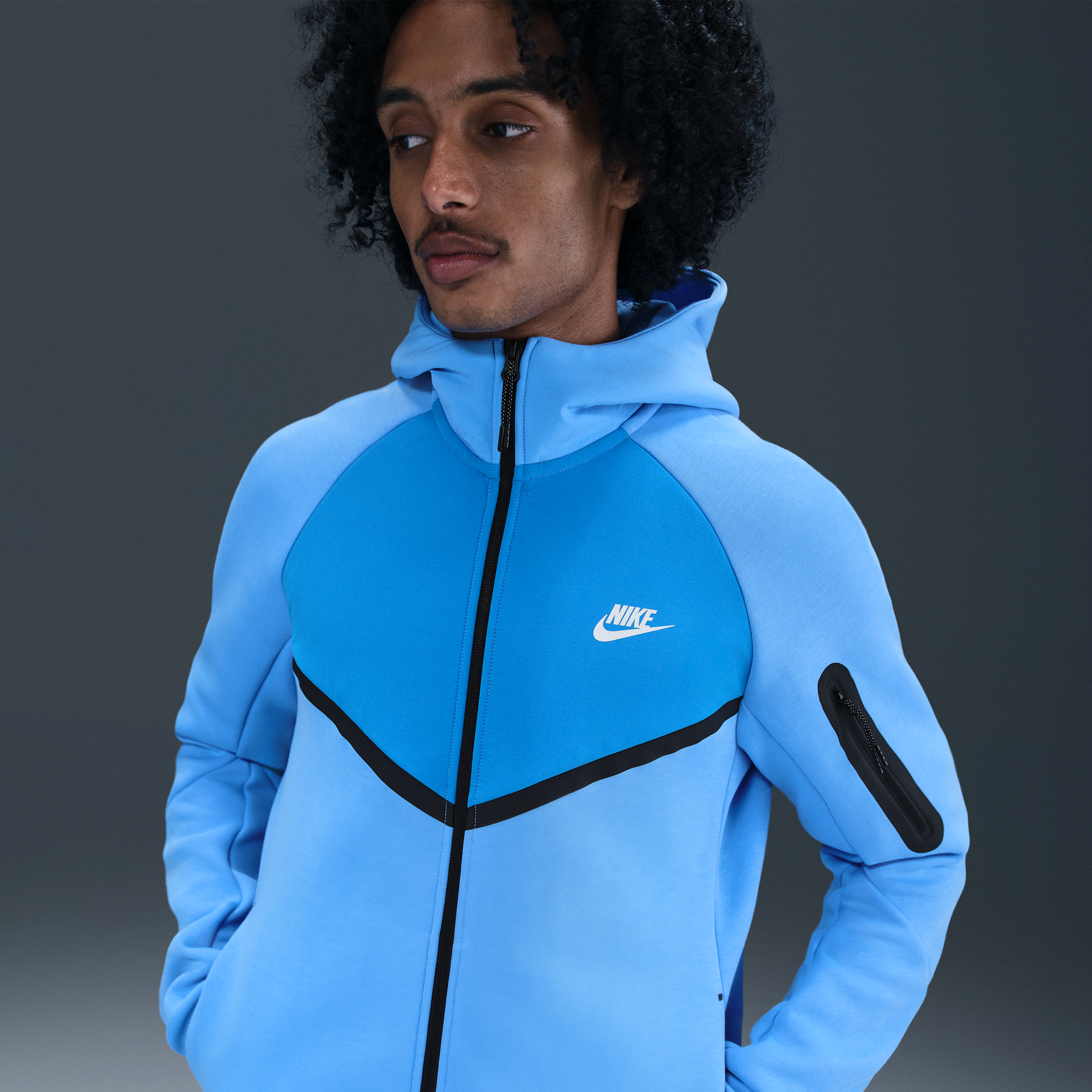Thumbnail - Nike Tech Windrunner-Jacke aus Fleece mit durchgehendem Reißverschluss (Herren) - Blau
