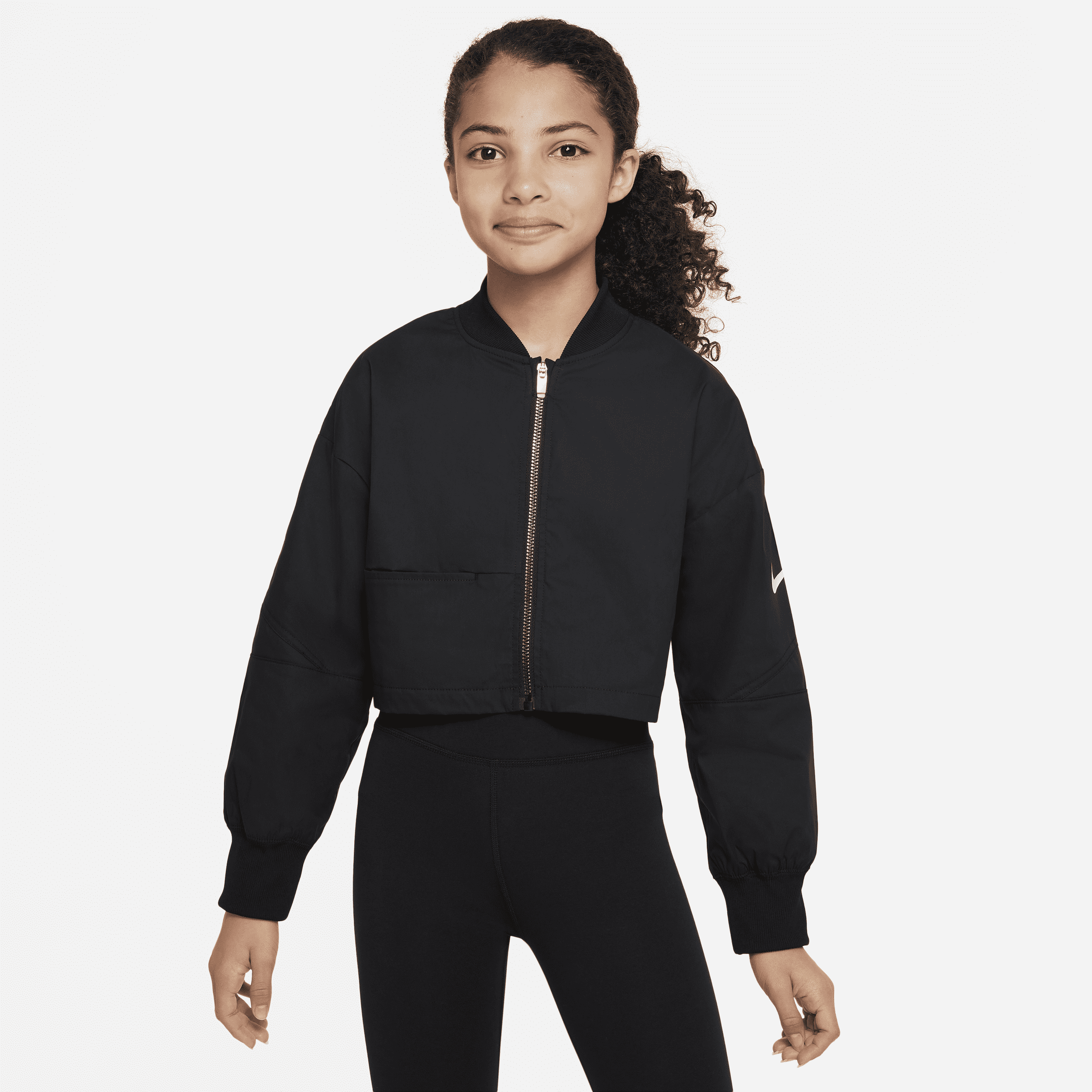 Kurtka typu bomberka z tkaniny dla dużych dzieci (dziewcząt) Nike Sportswear - Czerń