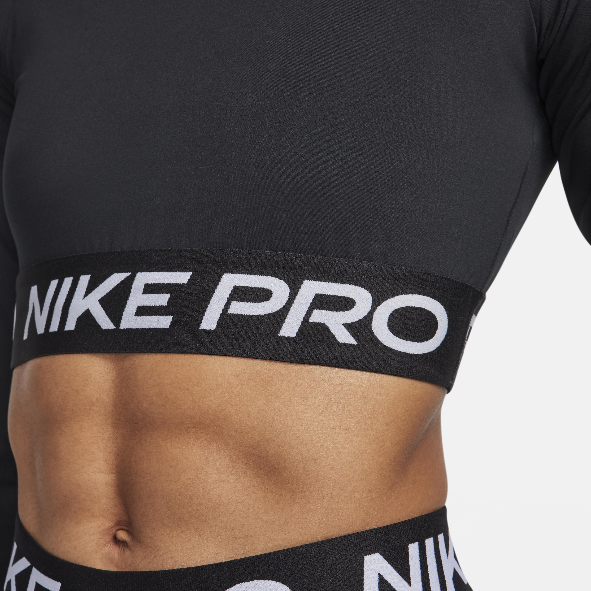 Nike Pro Dri-FIT korte top met lange mouwen voor dames Zwart