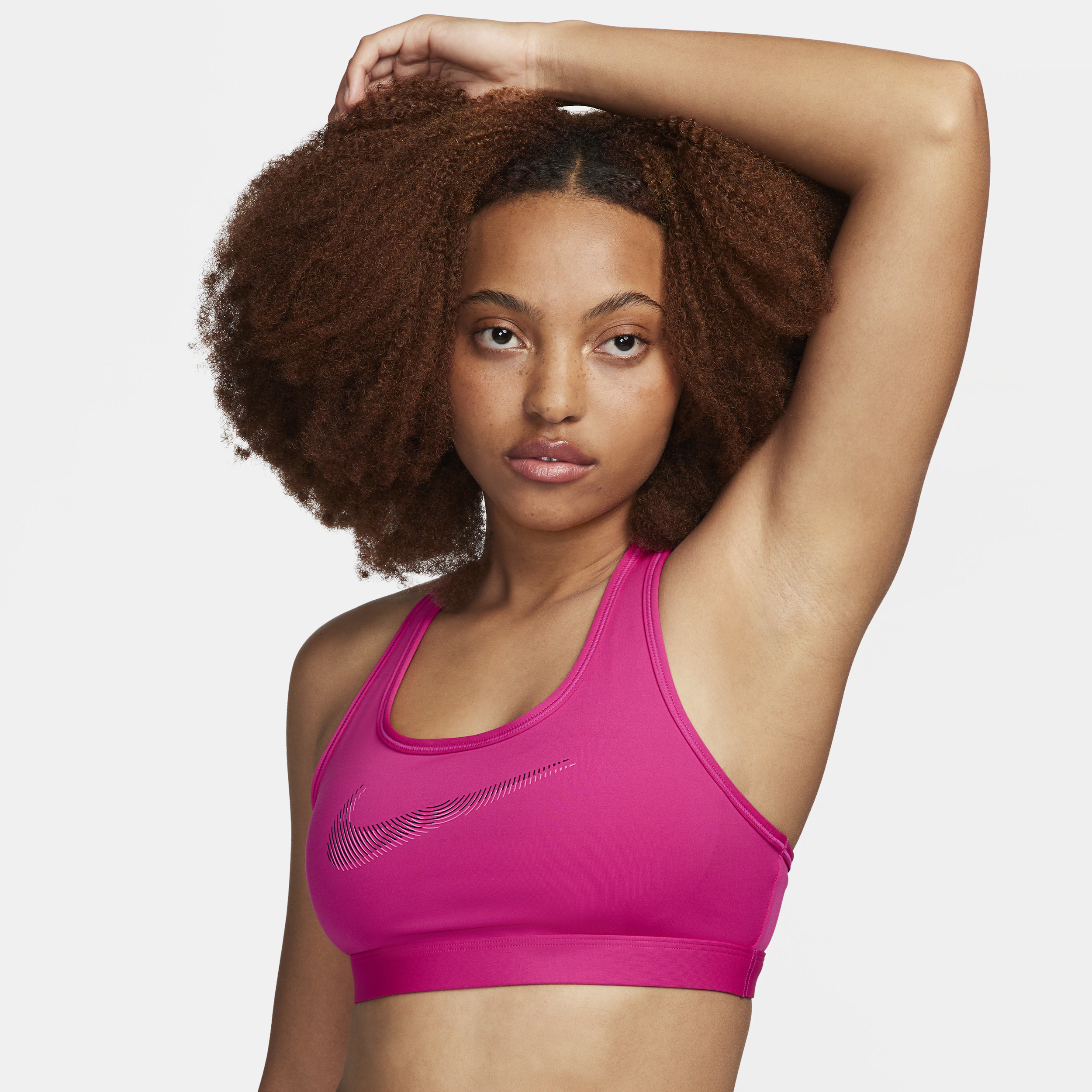 Nike Swoosh Medium Support padded sport-bh met graphic Roze
