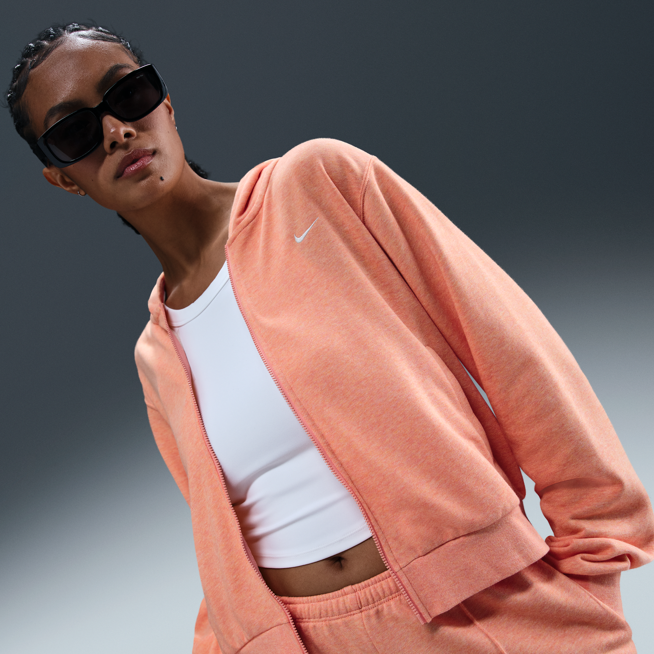 Thumbnail - Nike Sportswear Chill Terry Hoddie aus French Terry mit durchgehendem Reißverschluss für Damen - Orange