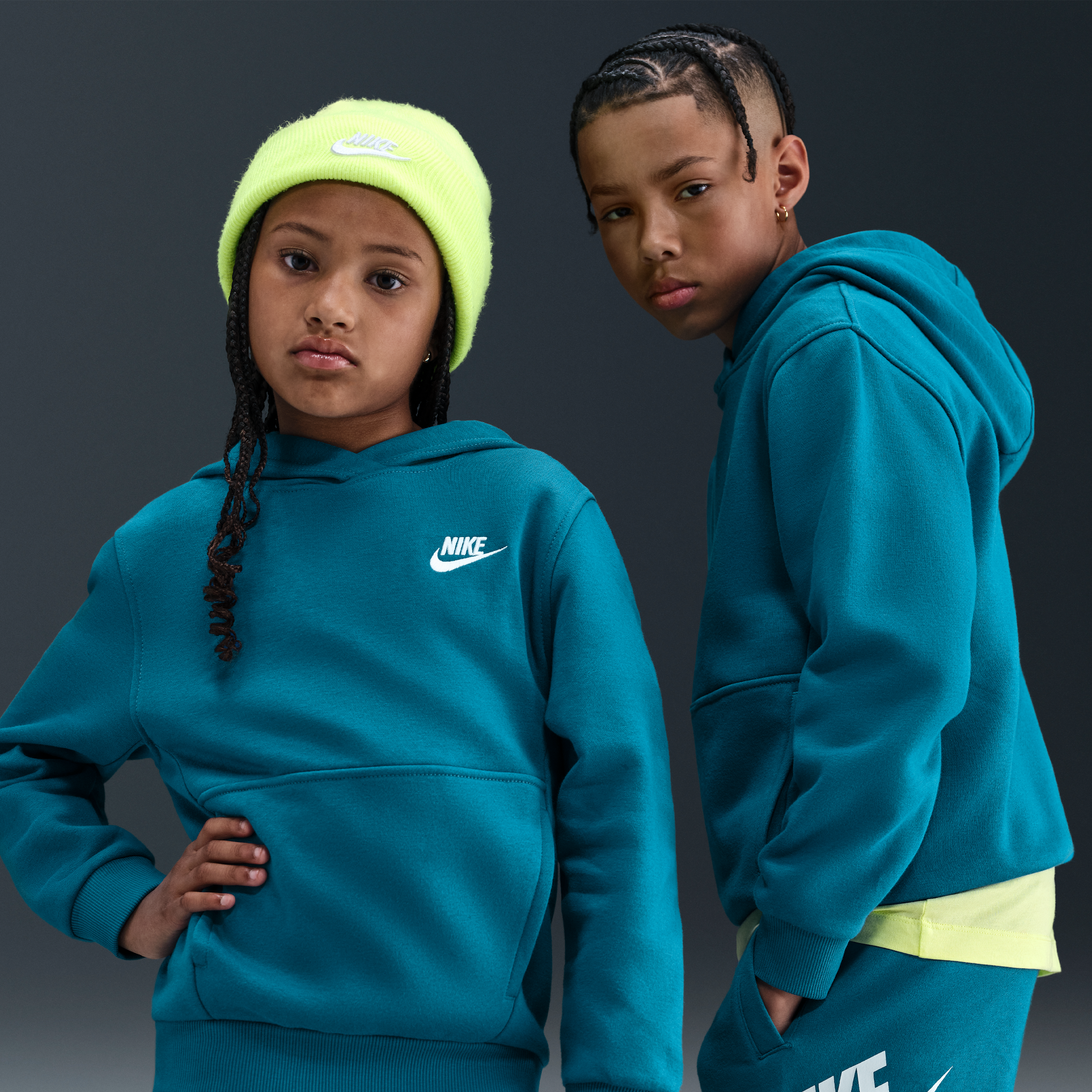 Nike Club Fleece Older Kids Pullover Hoodie - Blue - Cotton/Polyester