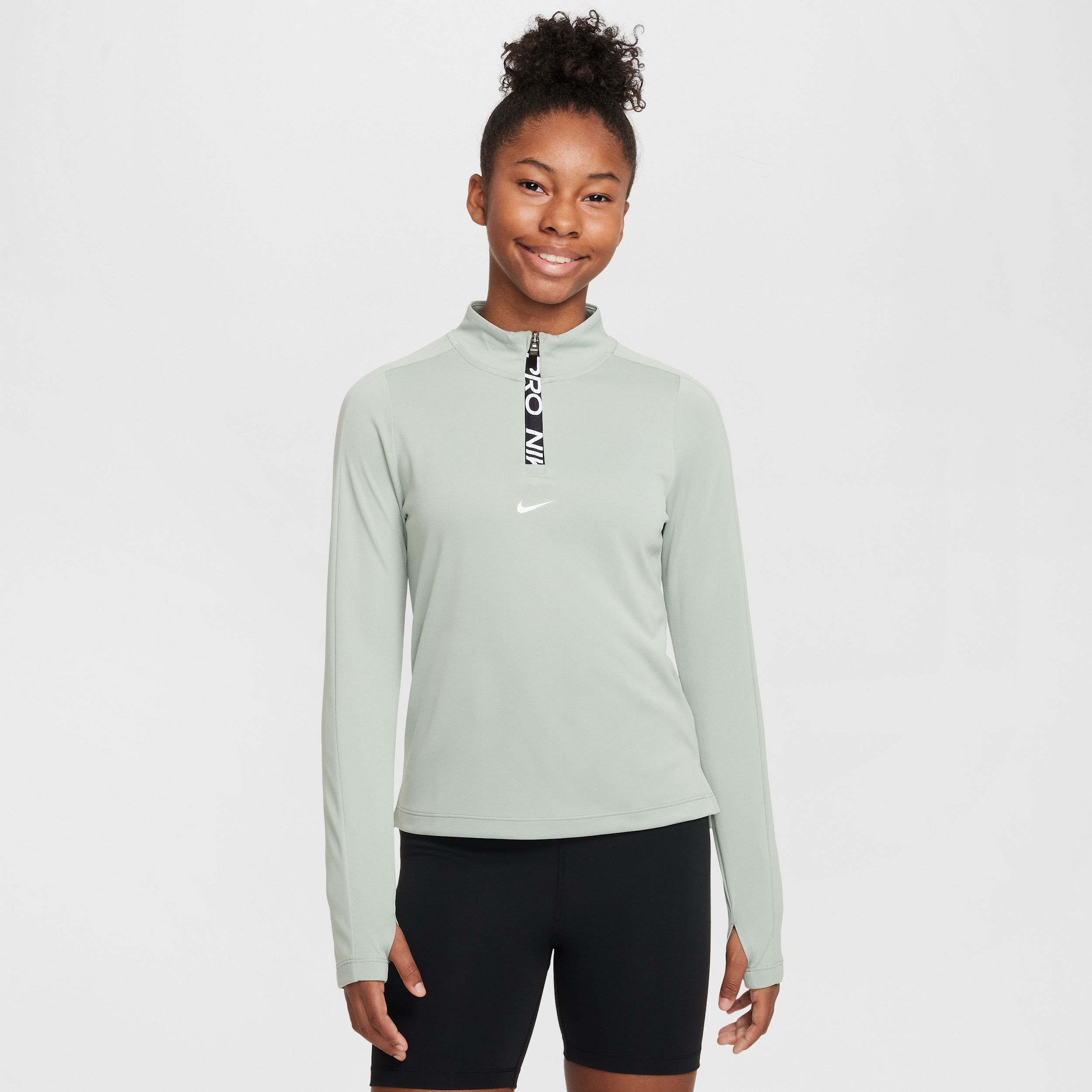Haut à manches longues et demi-zip Nike Pro Dri-FIT pour fille - Vert