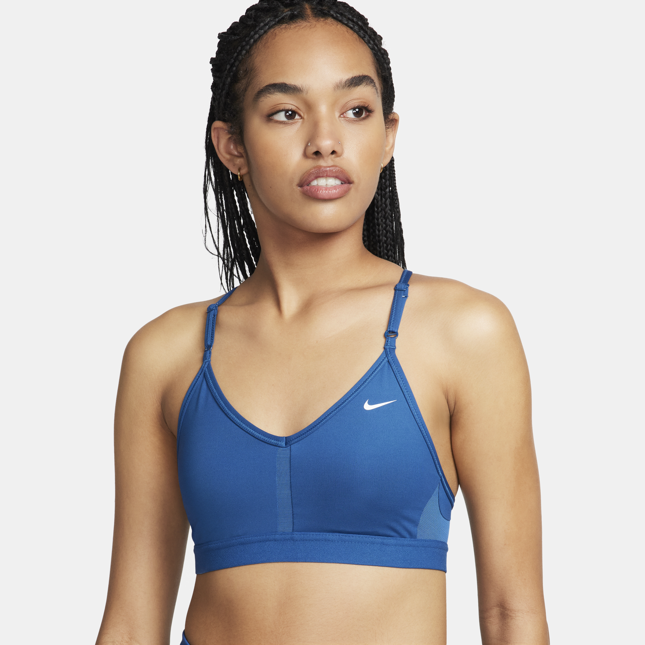 Nike Indy Padded sport-bh met V-hals en lichte ondersteuning Blauw