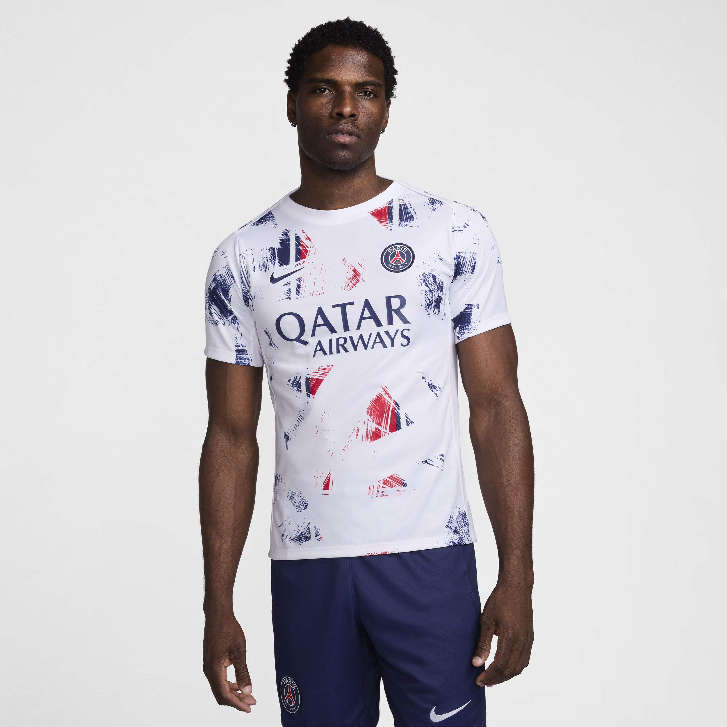 Haut de foot à manches courtes d'avant-match Nike Dri-FIT Paris Saint-Germain Academy Pro Extérieur pour homme - Blanc