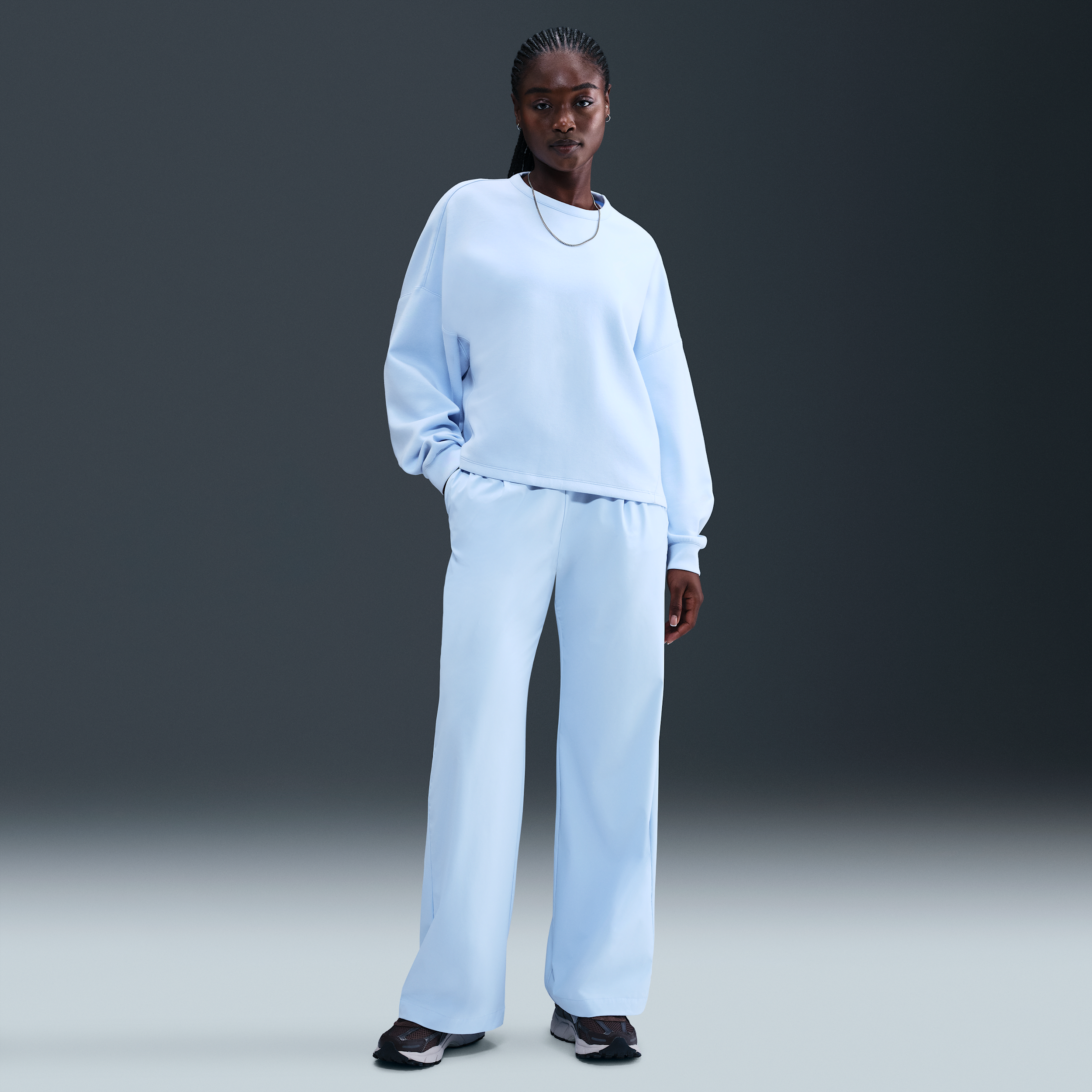 Thumbnail - Nike 24.7 PerfectStretch Dri-Fit-Hose mit hohem Bund und weitem Bein (Damen) - Blau