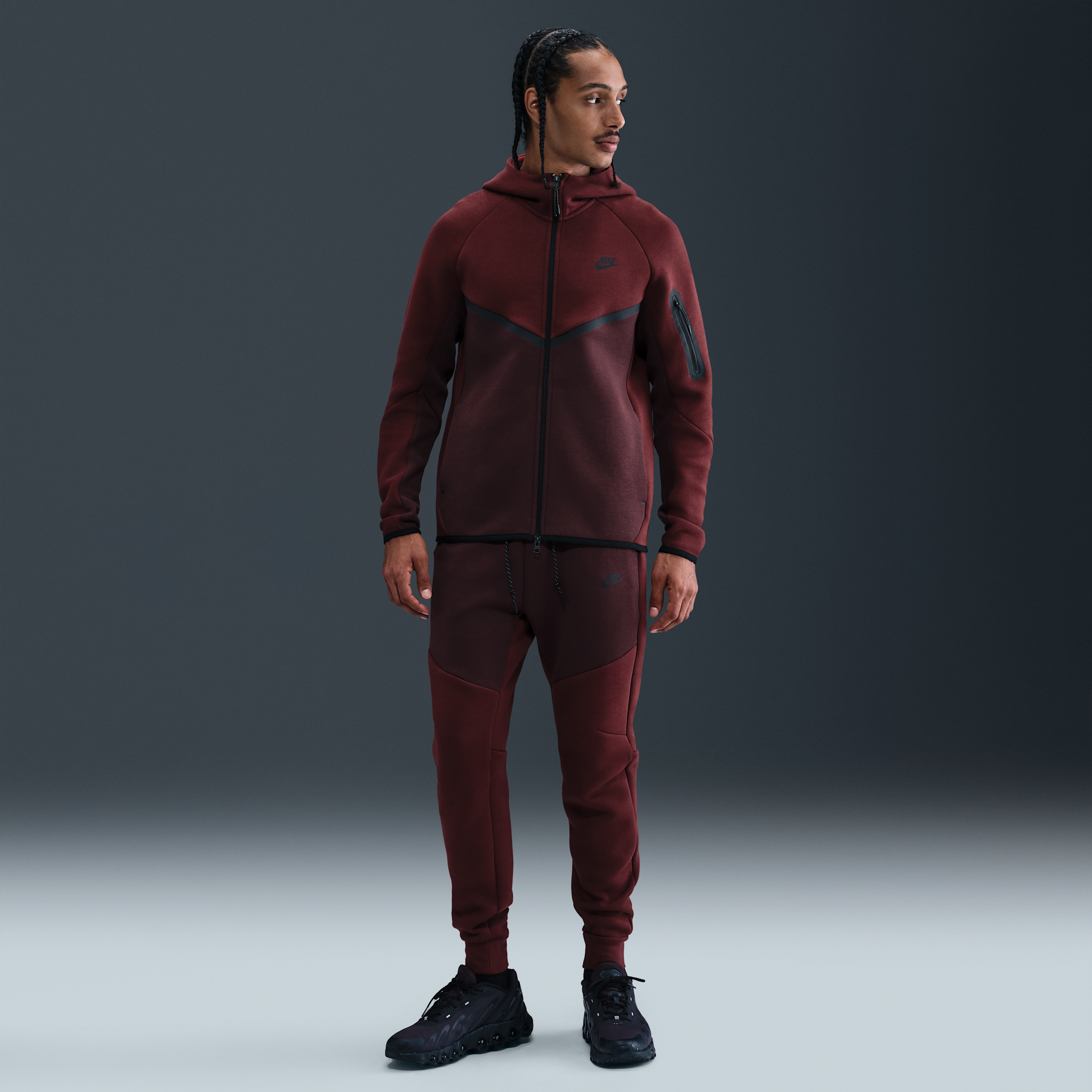 Nike Tech Mens Fleece Joggers - Red - Cotton/Polyester