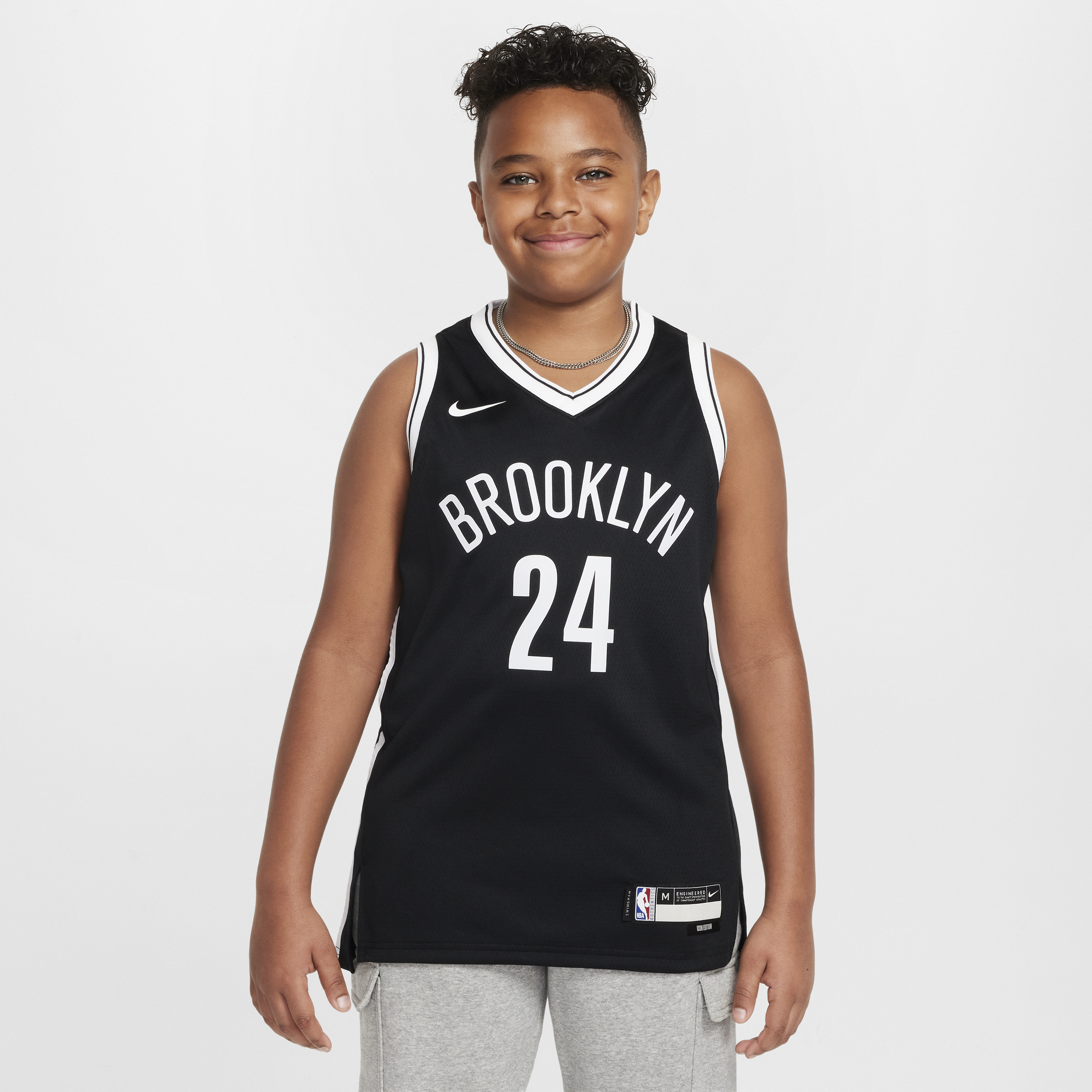 Nike Brooklyn Nets Icon Edition 2021 22 Swingman NBA-jersey voor kids Zwart