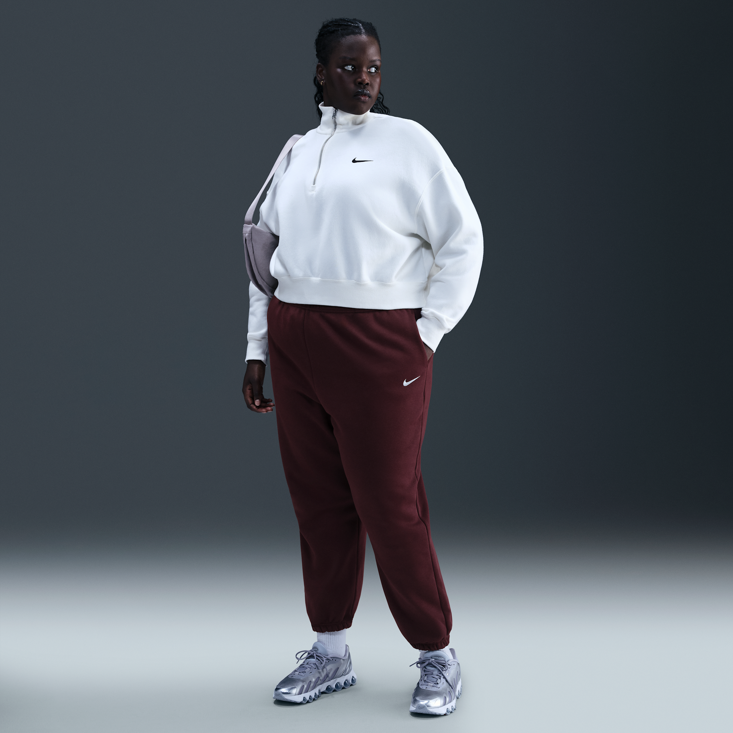 Thumbnail - Nike Phoenix Fleece extragroße Trainingshose mit hohem Taillenbund für Damen - Rot